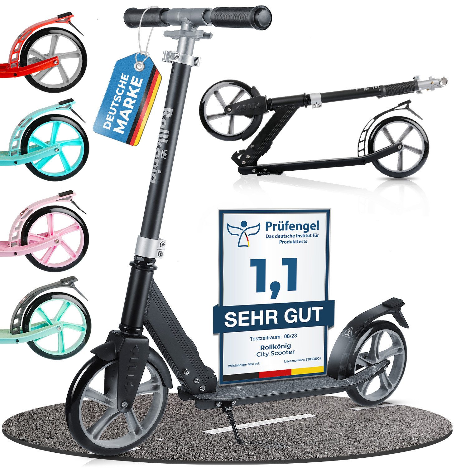 ROLLKÖNIG Cityroller Tretroller Rollkönig ® Scooter Kinder ab 5 Jahren, mit großen Rädern, Cityroller