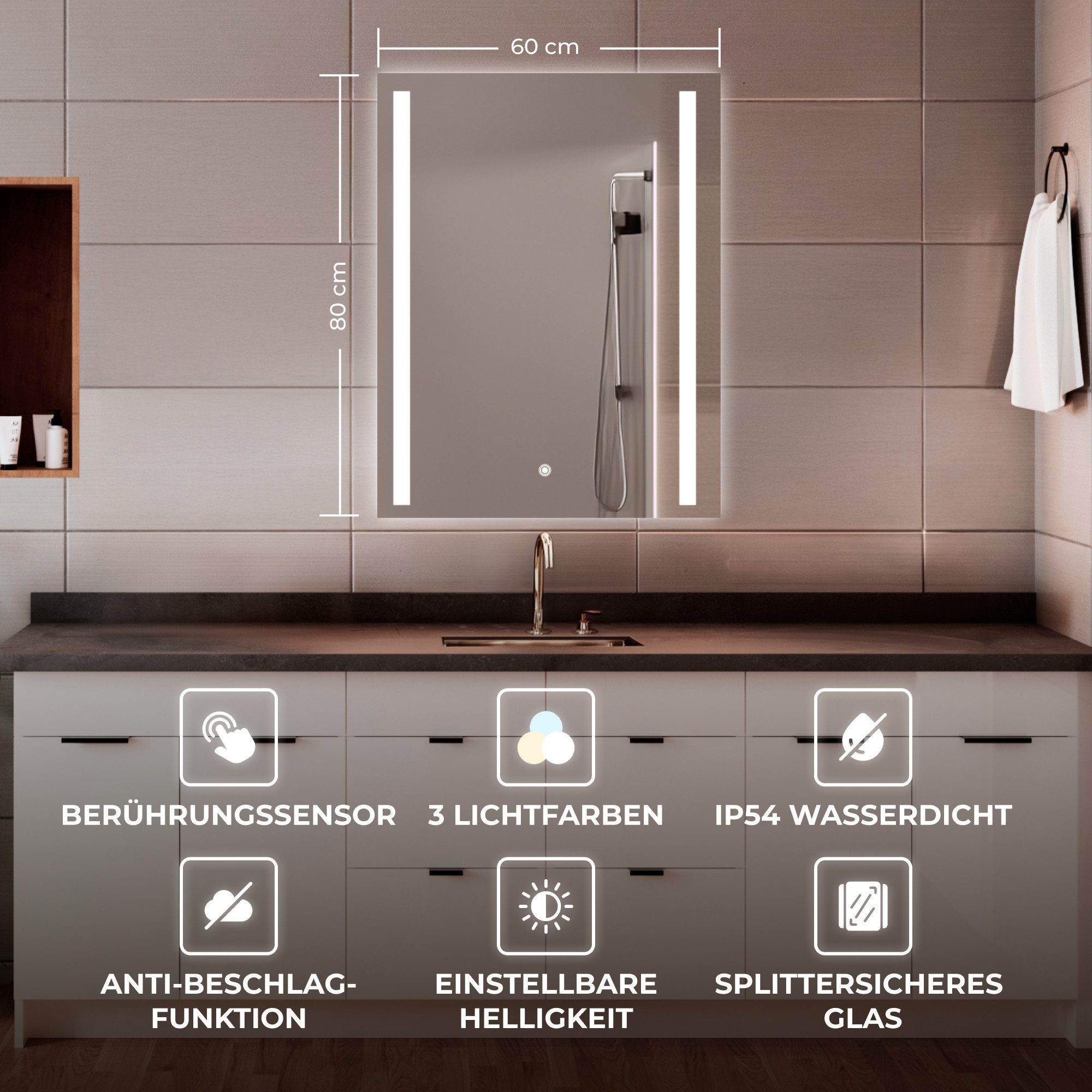 Bringer Badspiegel BRS103, Badezimmerspiegel mit Anti-Beschlag günstig online kaufen