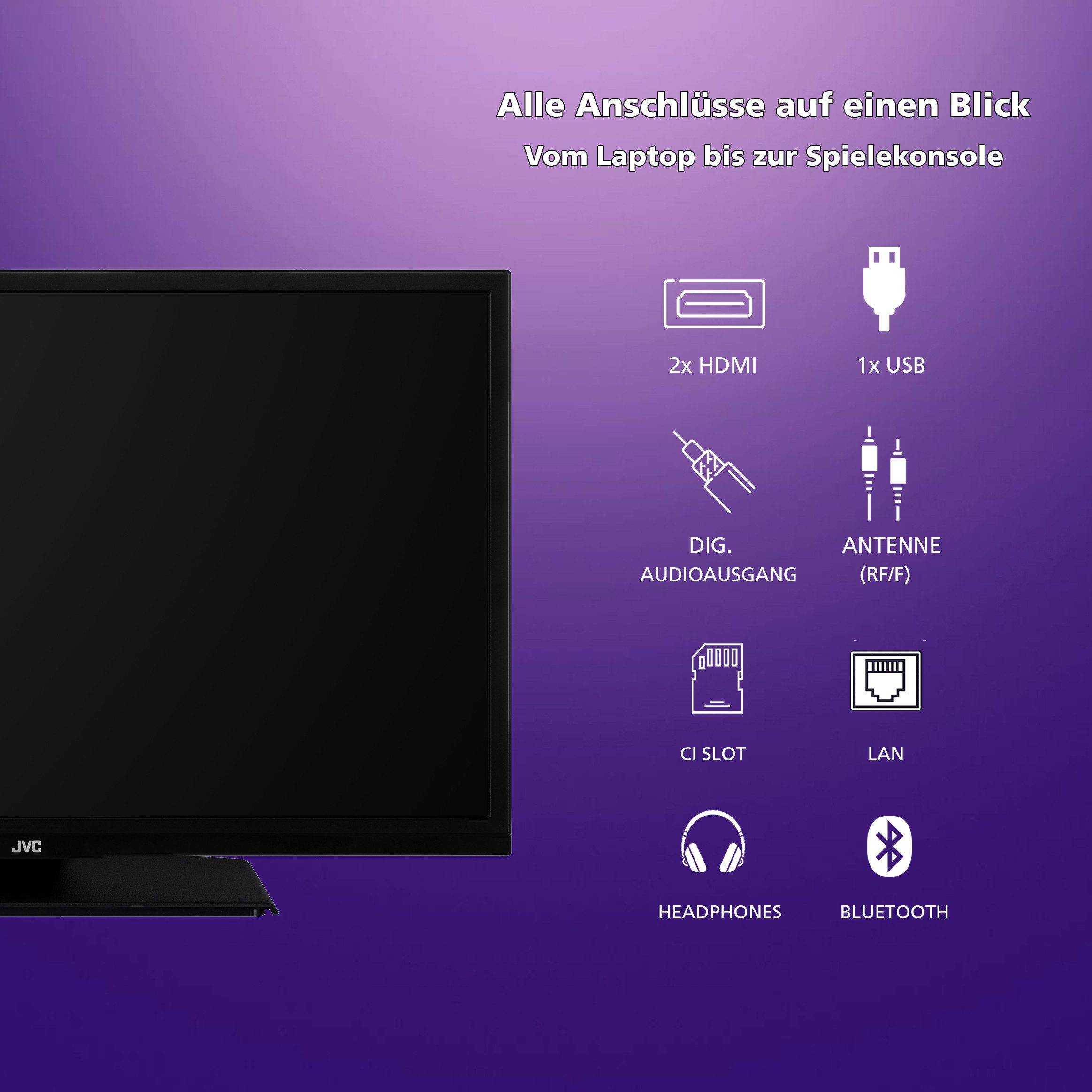 JVC LT-24VH5455 LCD-LED Fernseher (60 cm/24 Zoll, HD-ready, Smart TV powered by TiVo, HDR, Triple-Tuner, Sprachsteuerung, Micro Dimming, 6 Monate HD+ inkl)