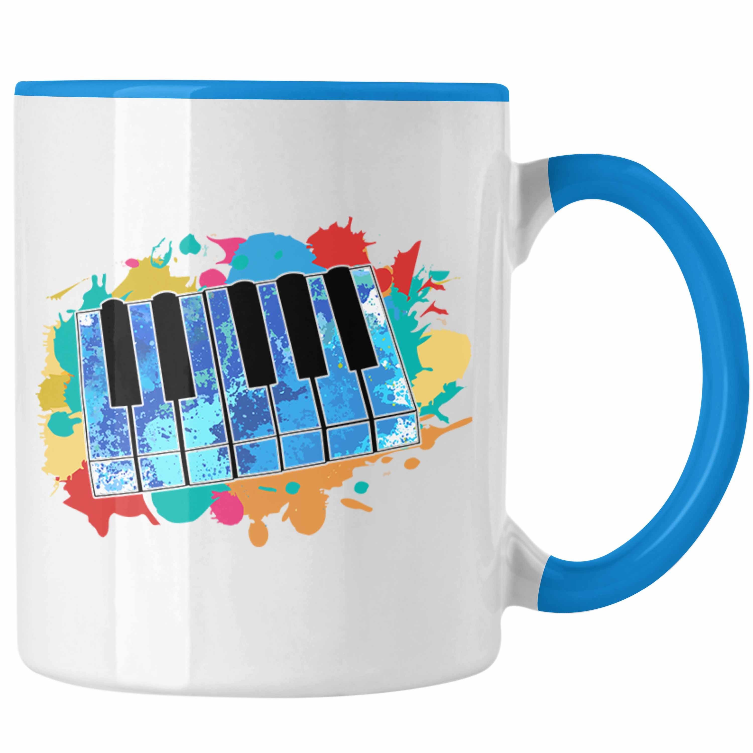 Trendation Tasse Keyboard Spieler Tasse Geschenk für Keyboarder Musiker Band Geschenkid Blau