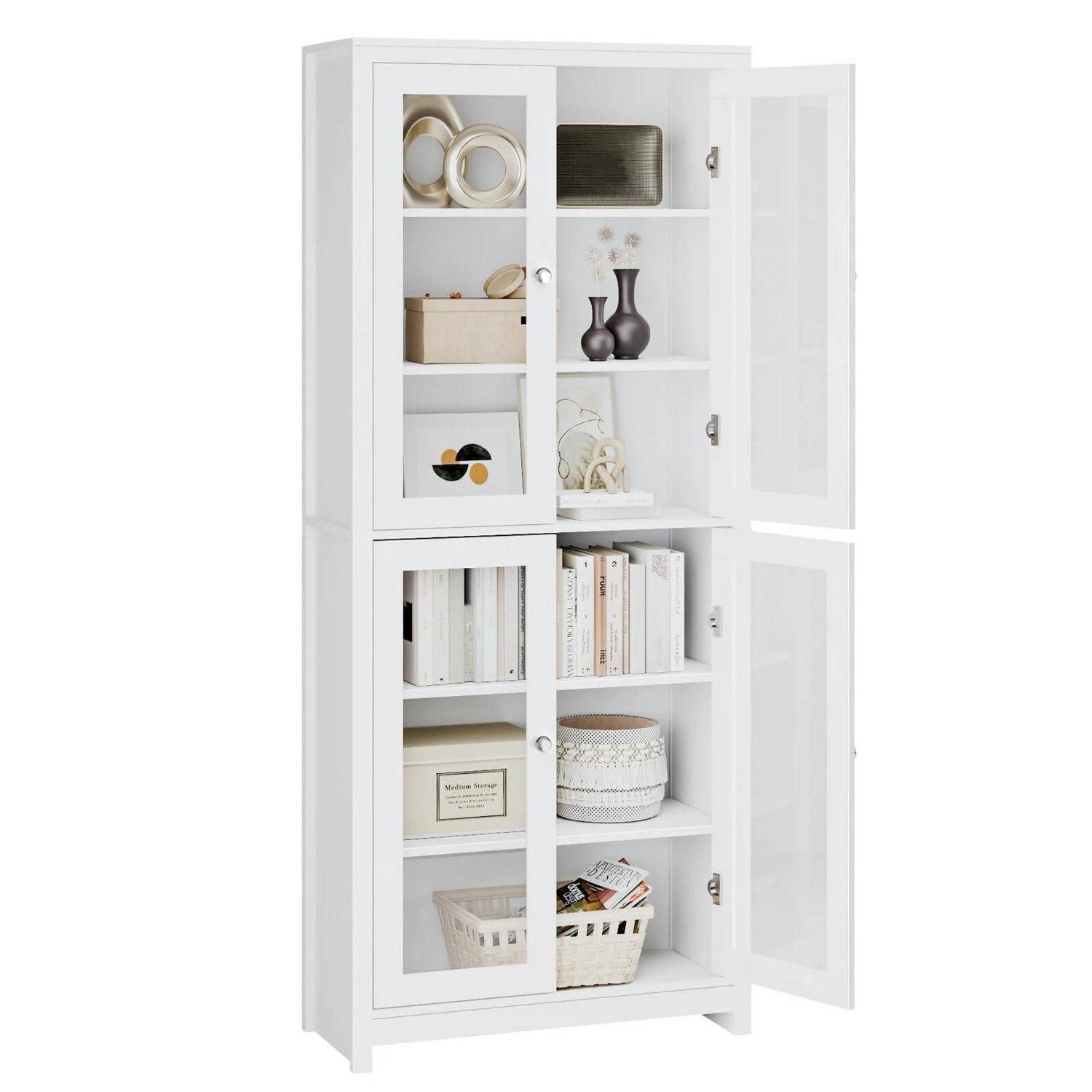 LuxusKollektion Glasvitrine Vitrinenschrank 190 cm 4 Glastüren 6 Fächer Weiß