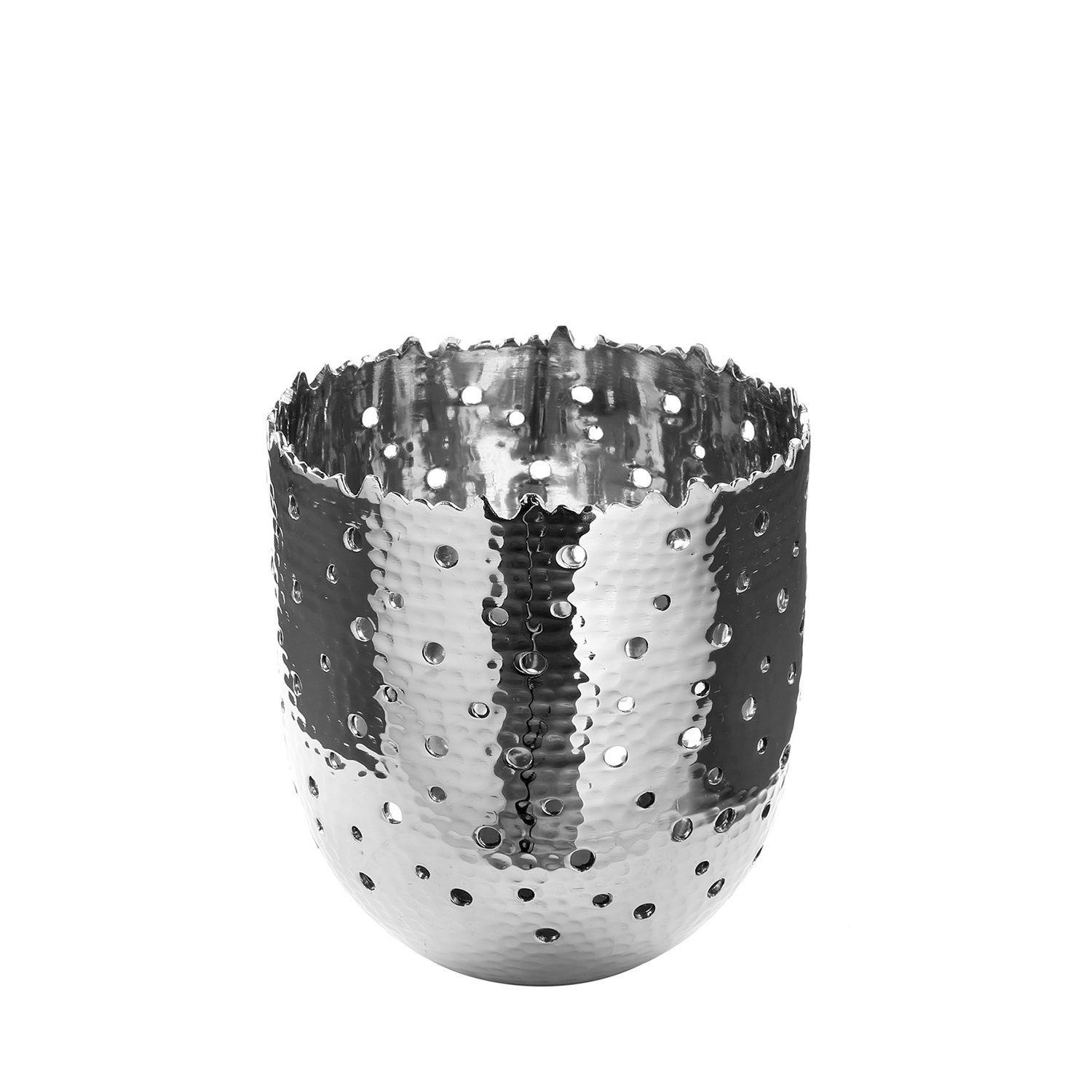 Fink Windlicht TIAGO, mit feiner Hammerschlagstruktur (1 St), aus Aluminium,  mit runden Cut-Outs, Höhe ca. 14 cm, Mit runden Cut-Outs für besondere  Lichteffekte