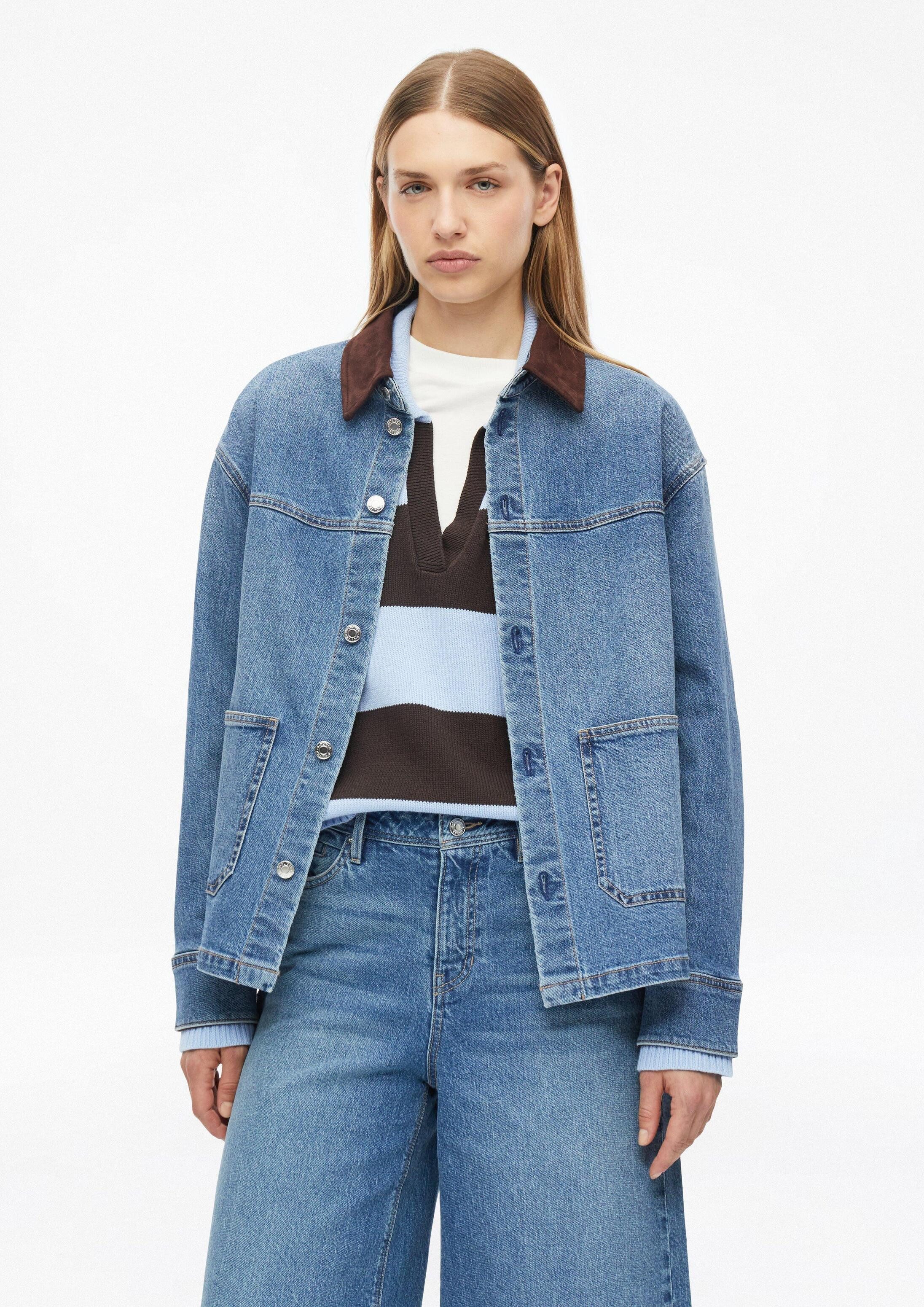 s.Oliver Langarmbluse Bluse Jeans-Overshirt mit Velourskragen