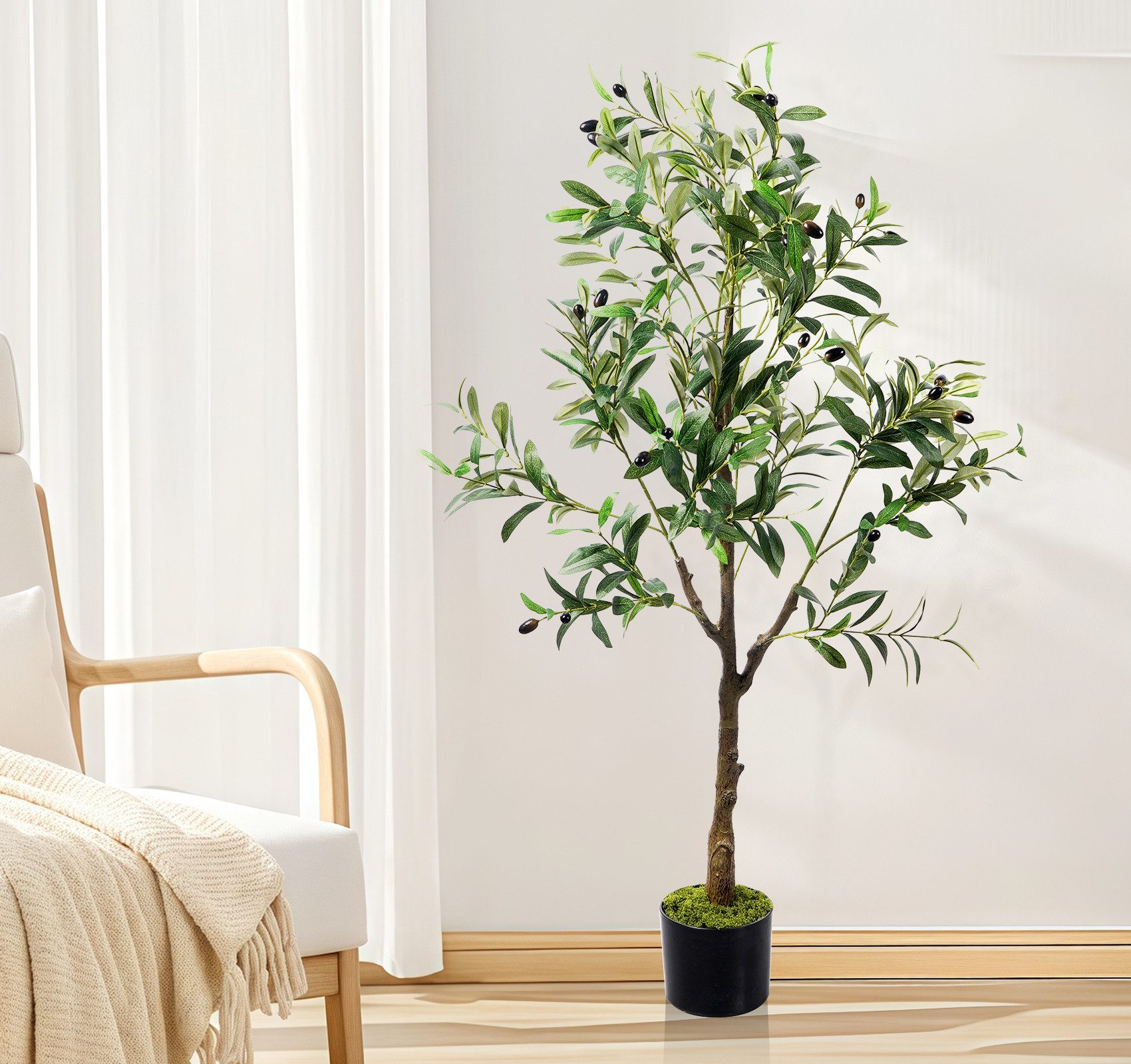 Kunstbaum Künstlicher Olivenbaum im Topf-Große Deko-Pflanze für Wohnzimmer&Büro, lindahandel, Höhe 180 cm, Pflegeleichte Kunstpflanze mit Topf,Olivenbaum 180cm für Ihr Zuhause