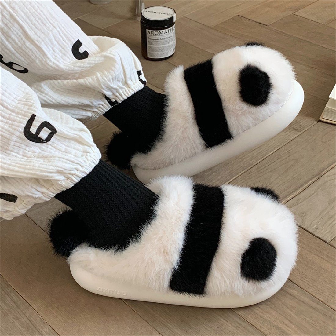 DÖRÖY Damen Winter Panda Plüsch Baumwolle Hausschuhe, Warme Baumwolle Schuhe Plüsch Hausschuhe