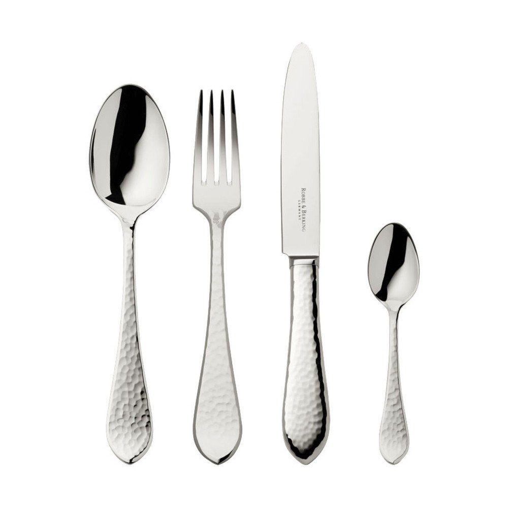 Robbe & Berking Besteck-Set Menübesteck-Set 4-tlg. Martelé 150 g versilbert (4-tlg), 150 g massiv versilbert, Menübesteck-Set, 4-tlg., 150 g massiv versilbert, silber