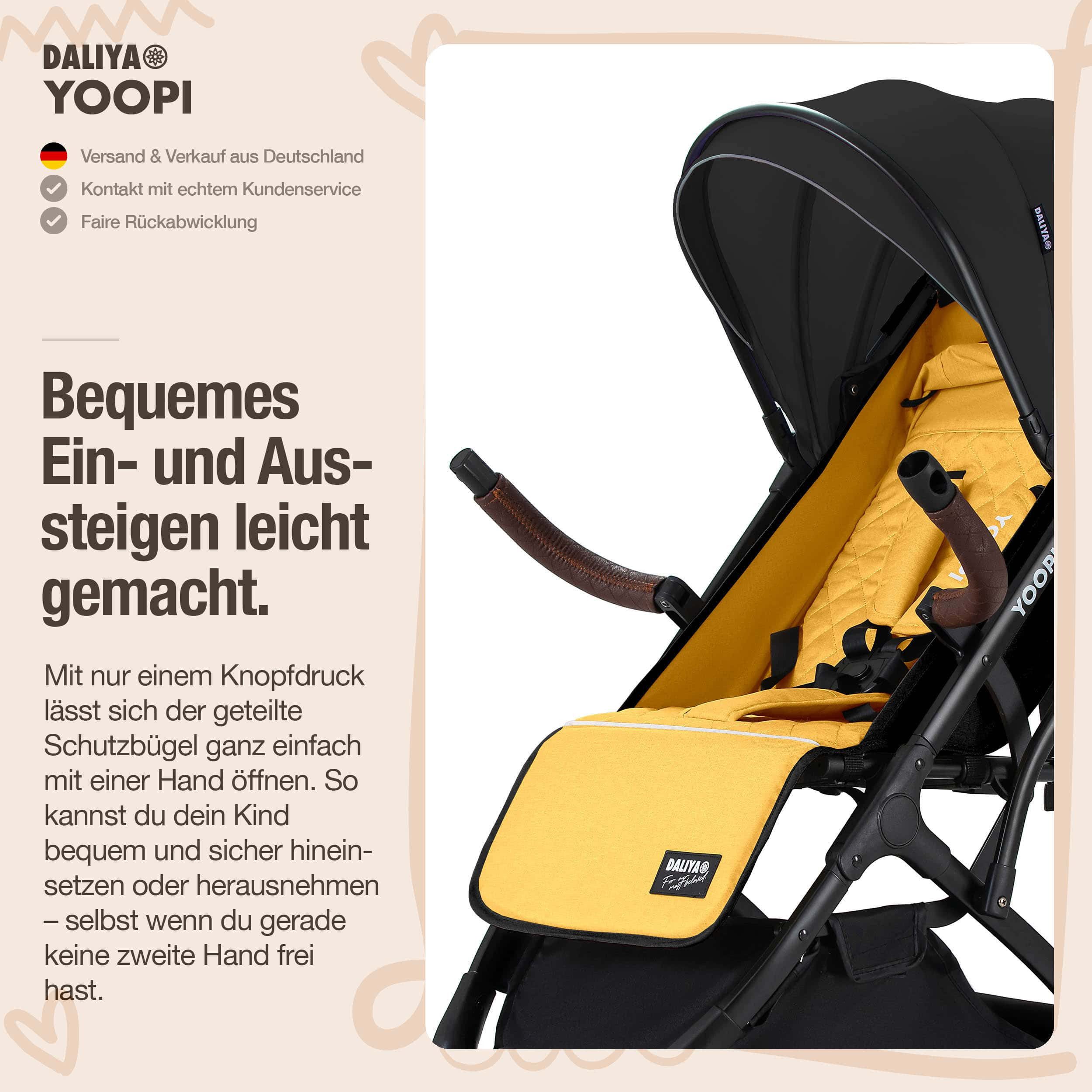 Daliya® Kinder-Buggy YOOPI Reisebuggy, kompakt faltbar, mit Teleskopgriff, Flugzeug Buggy, Stadt-Buggy, Reisebuggy, faltbar, Alurahmen, sicher, gefederte Räder