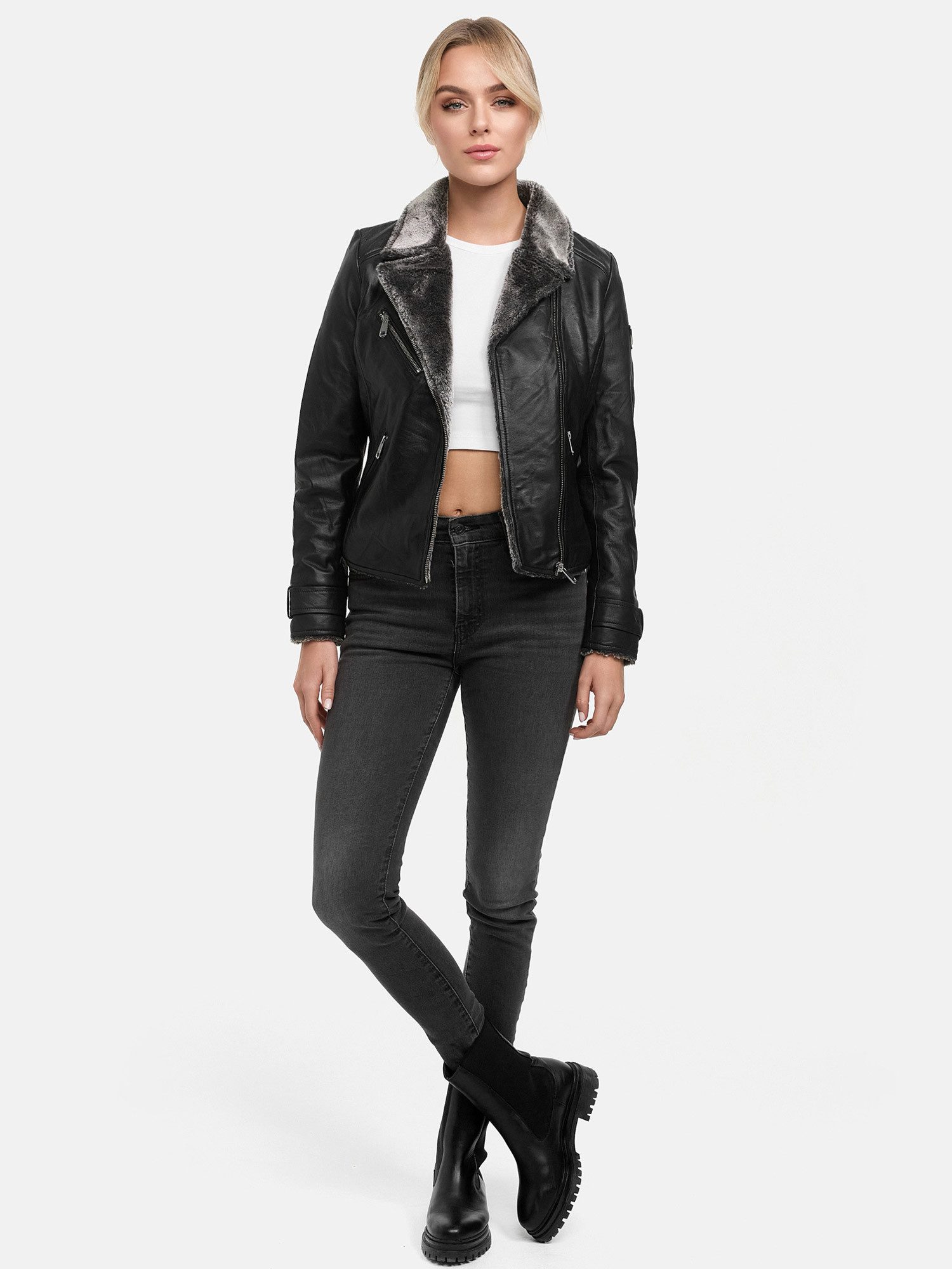 Tazzio Lederjacke F511 gefütterte Jacke mit coolen Zipper-Details & Reversk günstig online kaufen