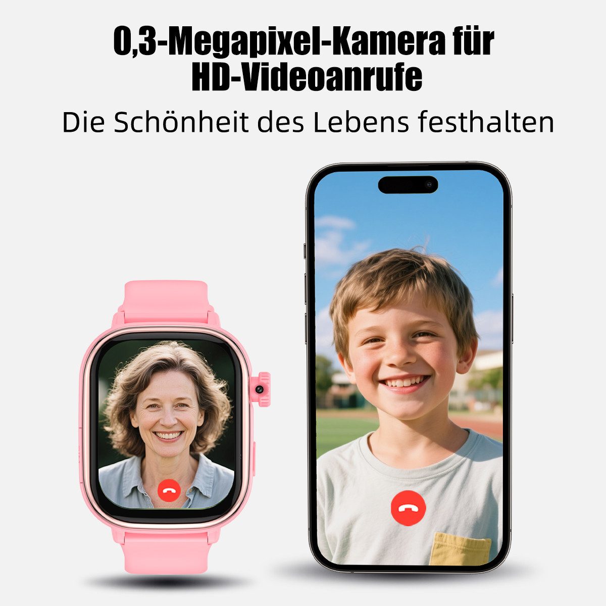 Vashoy 2026 T86 Smartwatch Kinder mit GPS Ortung kinderuhr & SIM-Karte Smartwatch (5 cm/2 Zoll, Android/4G (LTE) Mit App-Download-Funktion, 5-tlg., AMOLED-Displ – Bild 5 von 5