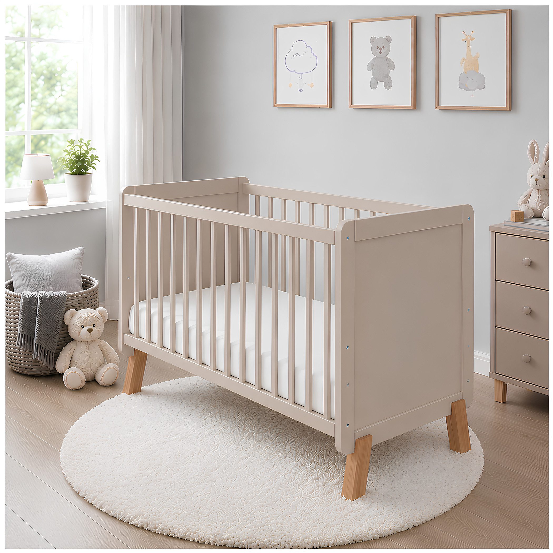 Baby-Delux Babybett Lou Schutzgitter umbaubar, Kinderbett Gittebett 60x120 Barriere Matratze