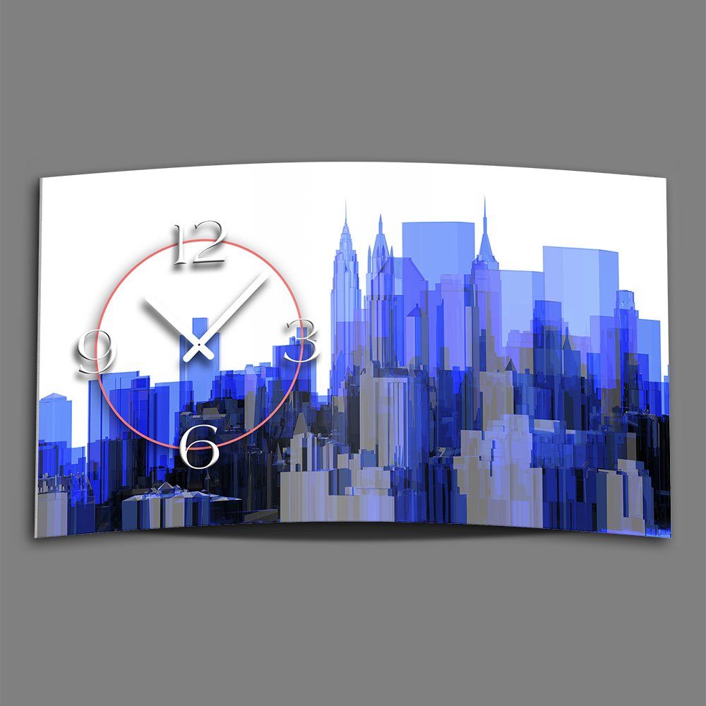 dixtime Wanduhr Digital Designer Art Skyline Designer Wanduhr modernes Wanduhren Desig (Einzigartige 3D-Optik aus 4mm Alu-Dibond)