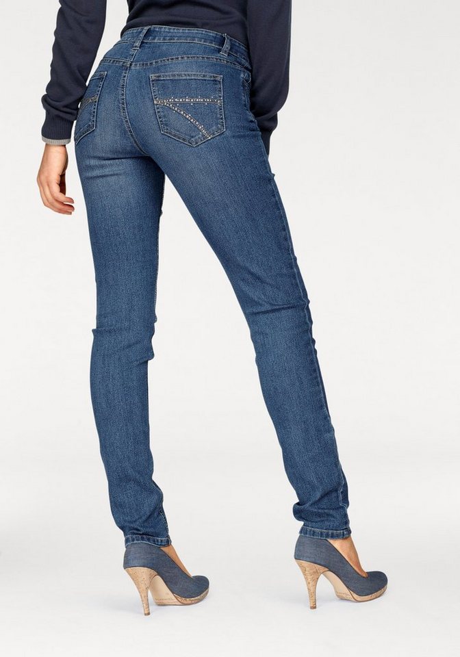 Arizona Skinny-fit-Jeans »Taschen mit Glitzerstein-Applikation« Mid ...
