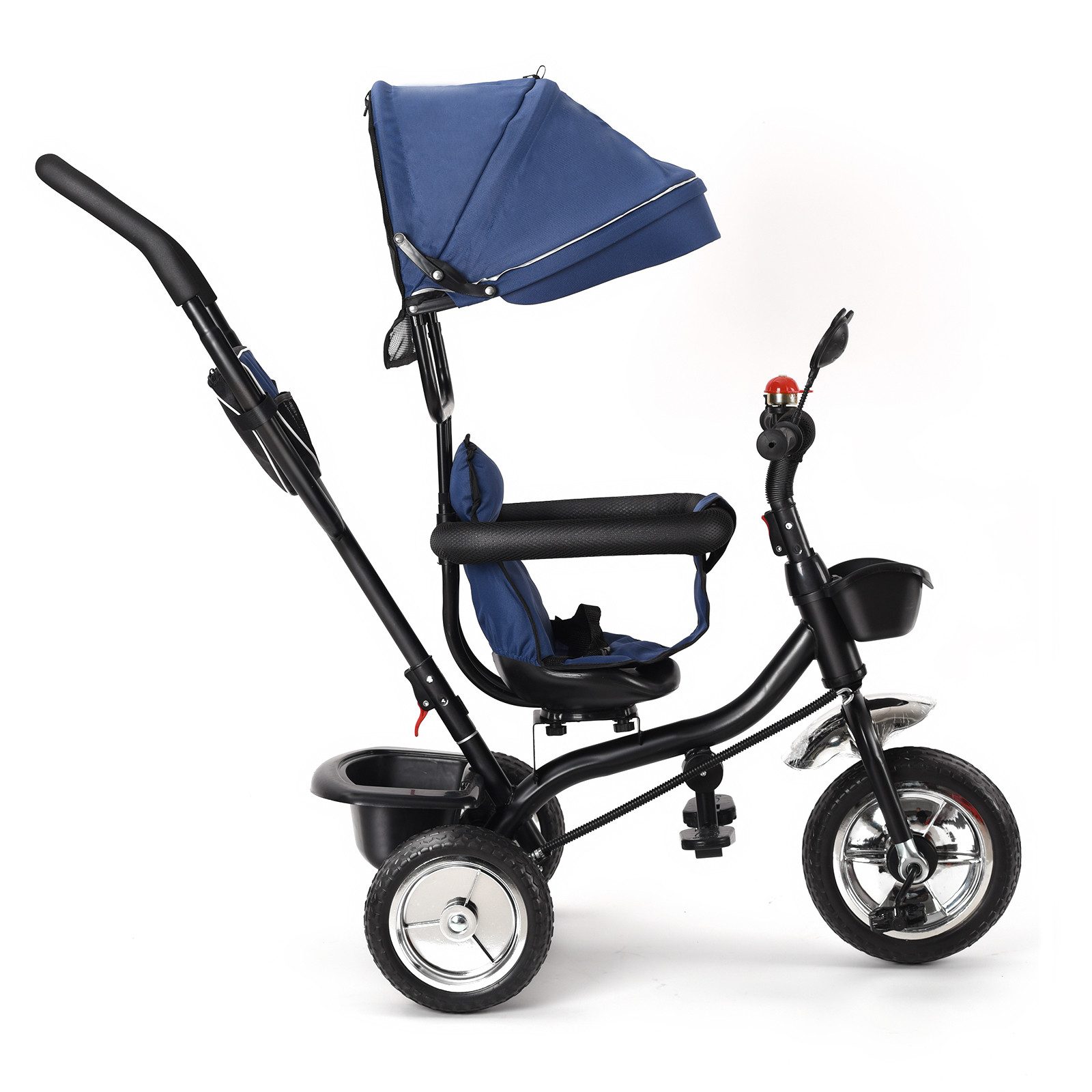 JEOBEST Dreirad-Kinderwagen Dreirad 4 in1 Kinderdreirad Kinder Fahrrad mit Schubstange, Schubstange +Klappverdeck +Drehbarer Sitz +Schubstange +Getränkehalter