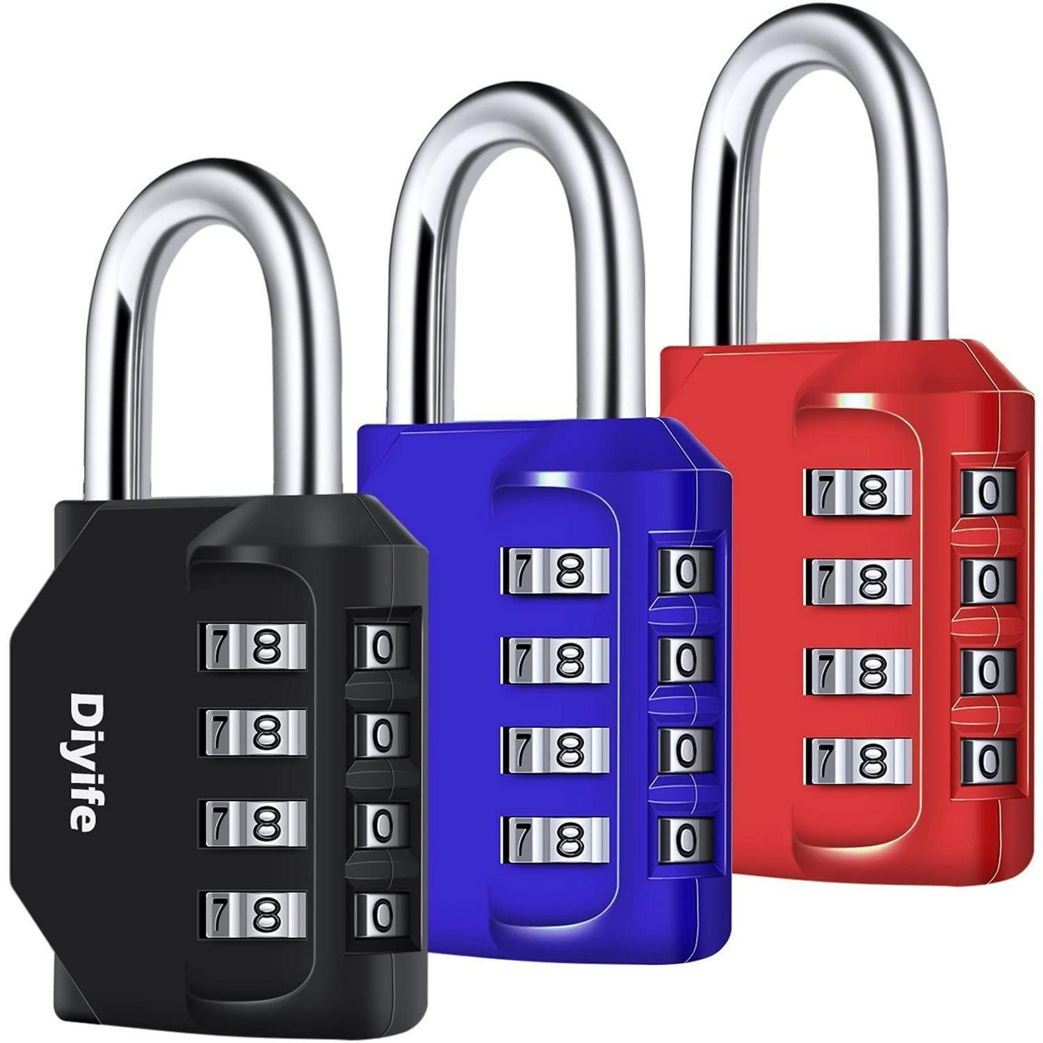 LuxusKollektion Vorhängeschloss Zahlenschloss 4-stellig 3er-Set Metall bunt
