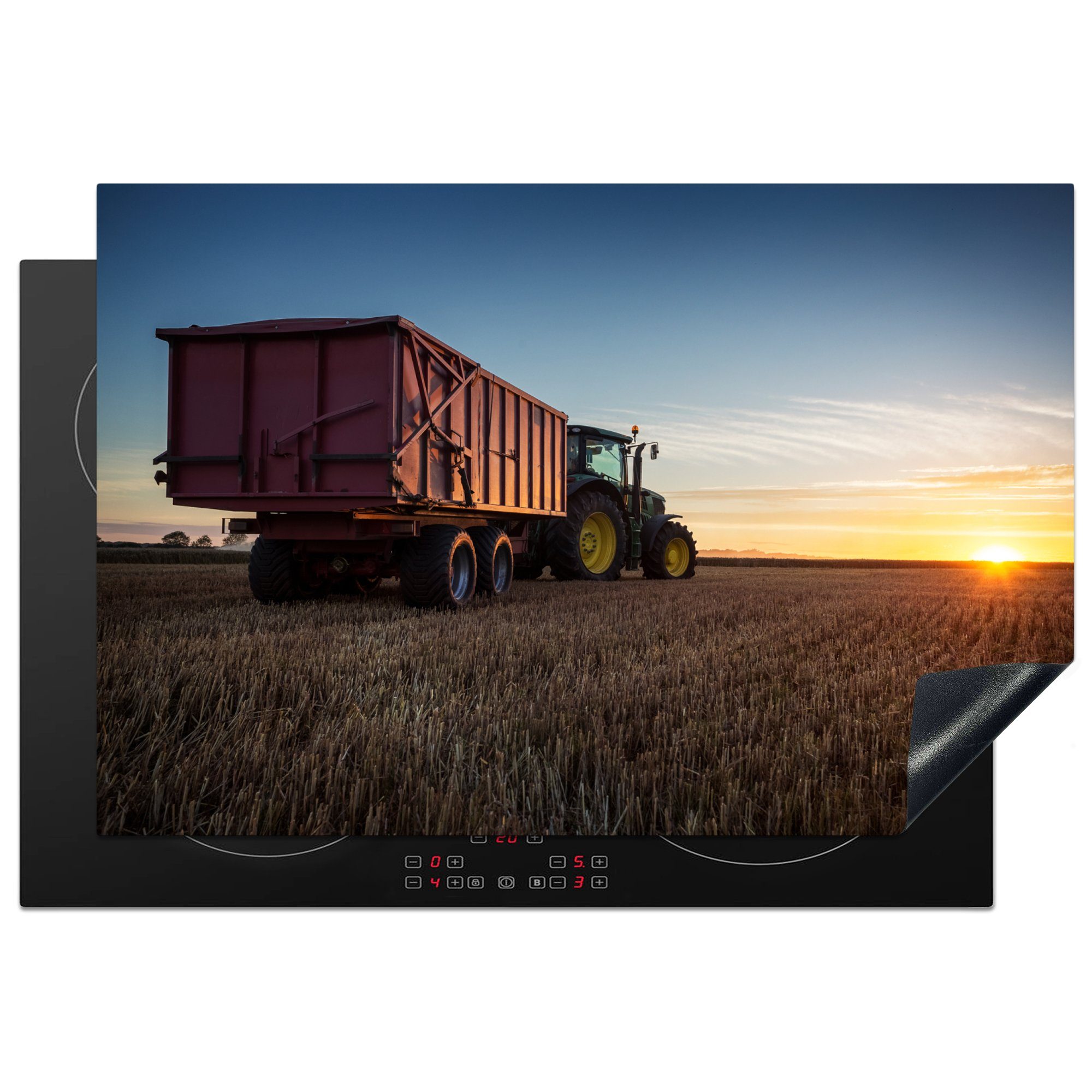 - Grün 77x51 Herdblende-/Abdeckplatte - - für Ceranfeldabdeckung, Vinyl, Arbeitsplatte Grün Sonnenuntergang - küche - cm, Traktor MuchoWow tlg), Landleben, (1 Horizont