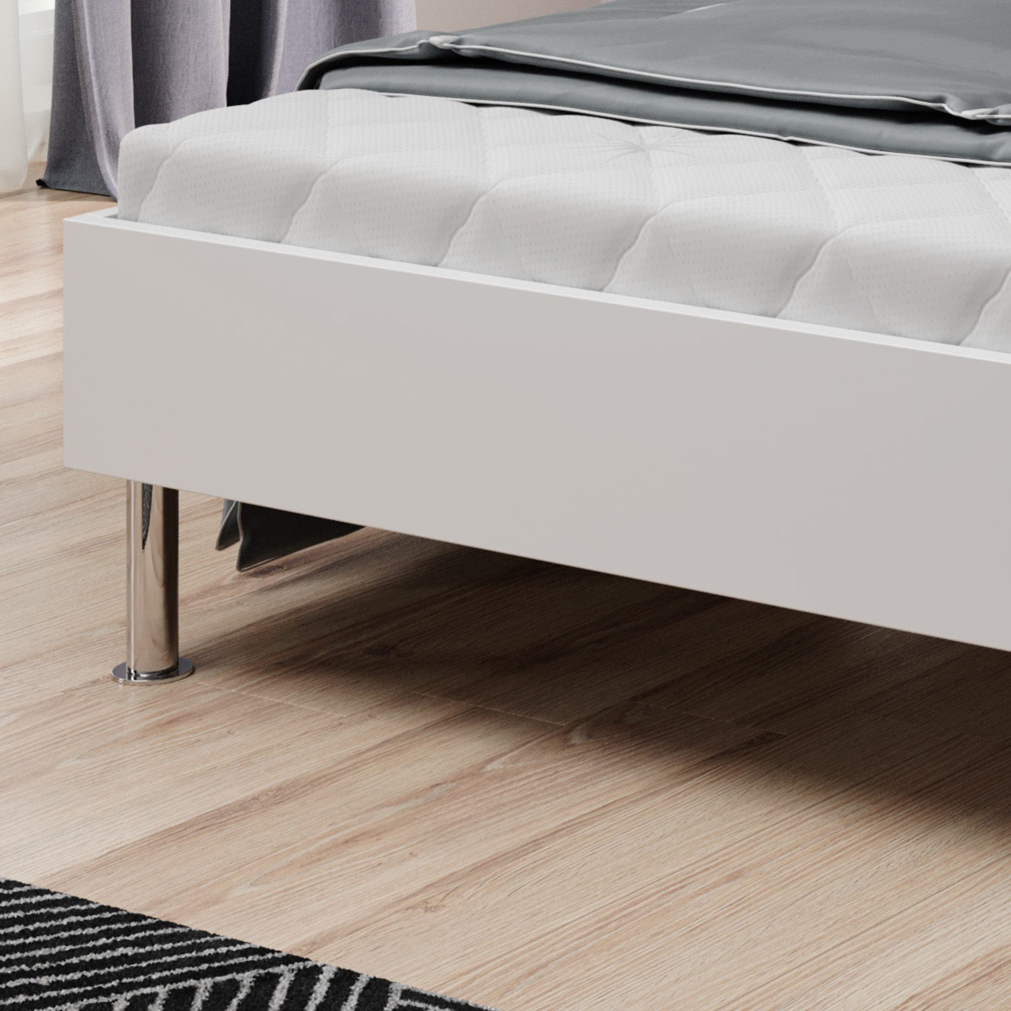 inter Holzbett Futonbett Anton 140x200 cm Gepolstertes Kopfteil Anthrazit Chromfüße, mit gepolstertem Kopfteil