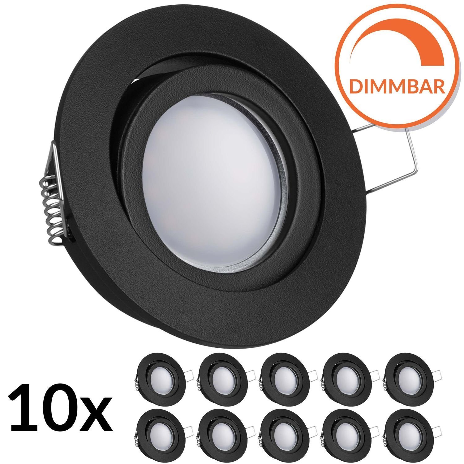 LEDANDO LED Einbaustrahler 10er LED Einbaustrahler Set EXTRA FLACH (35mm) in Schwarz mit LED Mark