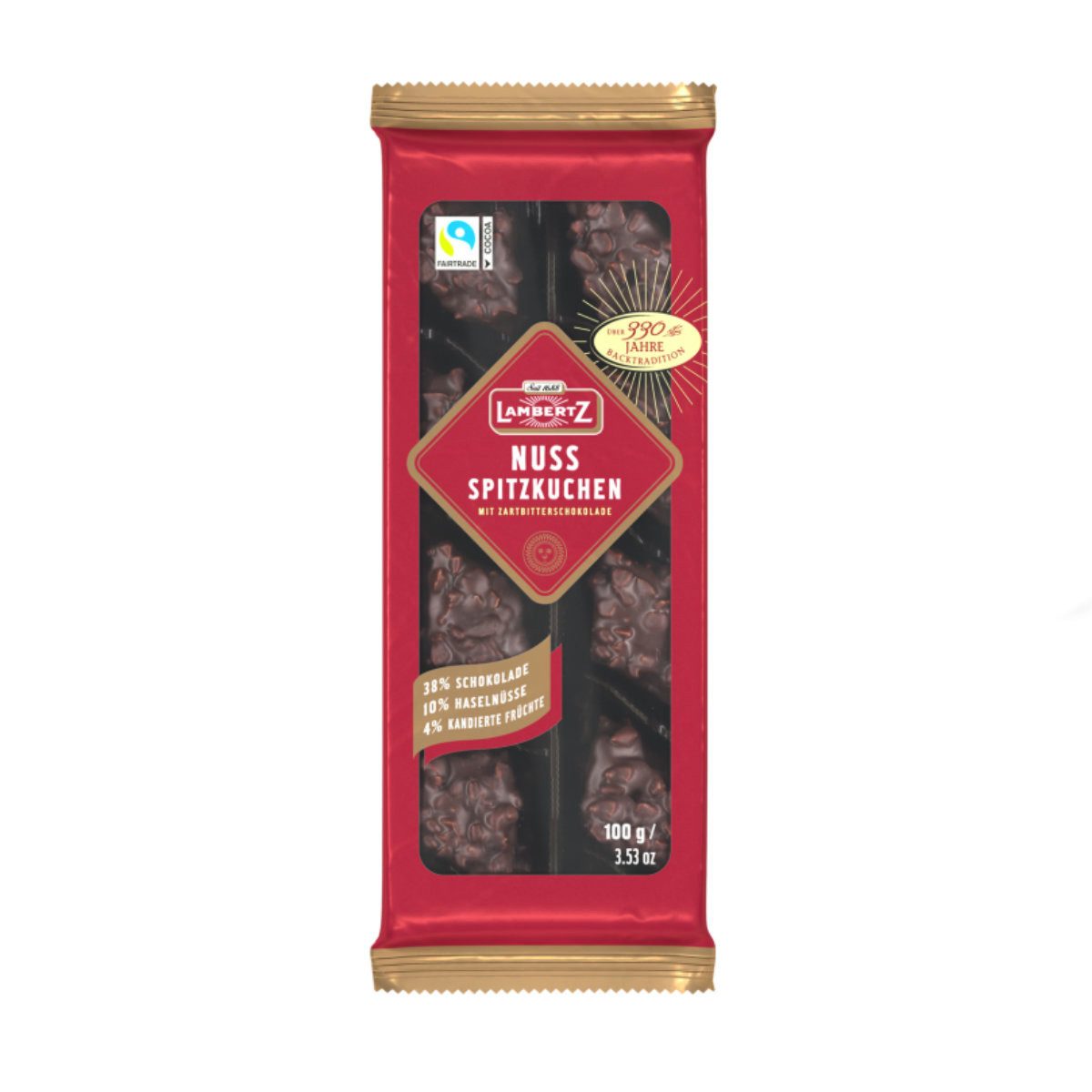 Lambertz Süßigkeit, Lambertz Nuss Spitzkuchen Zartbitter mit kandierten Früchten 100g