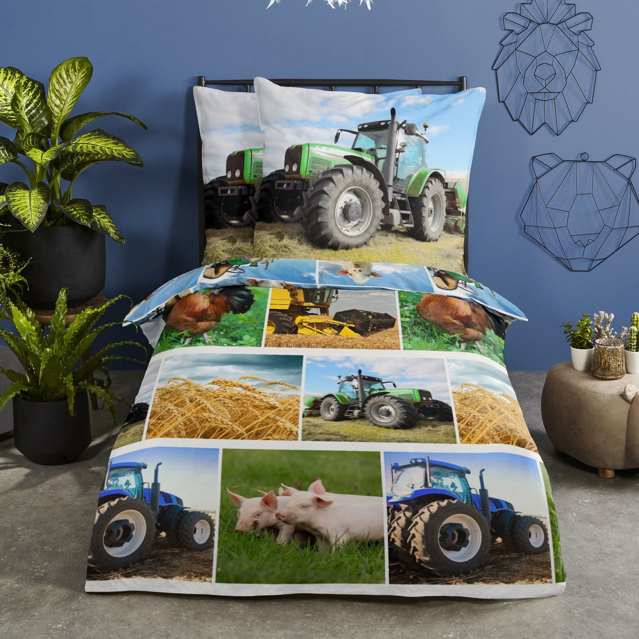 JACK Kinderbettwäsche 135x200cm Bauernhof Landwirtschaft Traktor Tiere, Ren günstig online kaufen