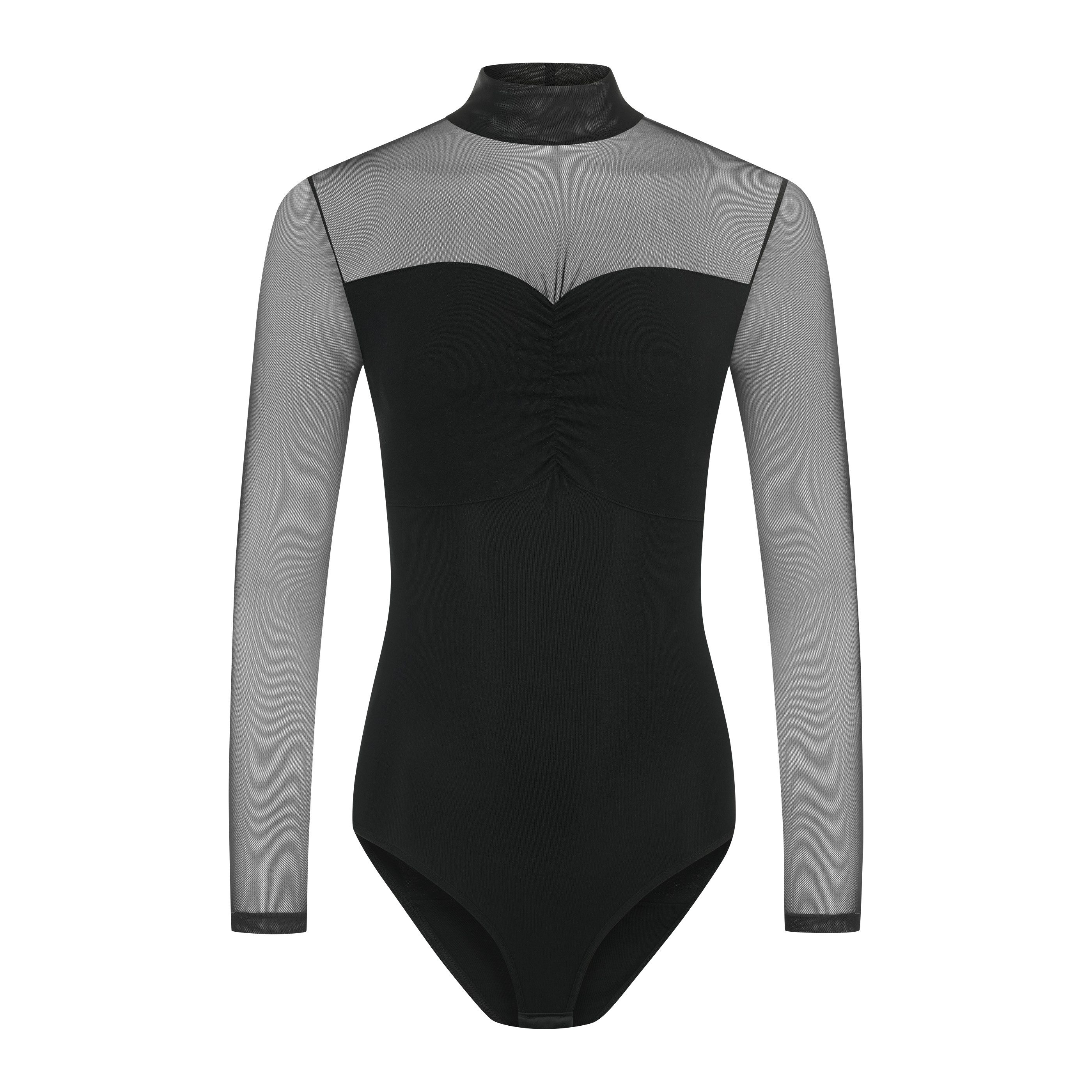 Evoni Body Formender Damen Langarm Bodysuit Tüll Baumwolle Bauch weg Effekt