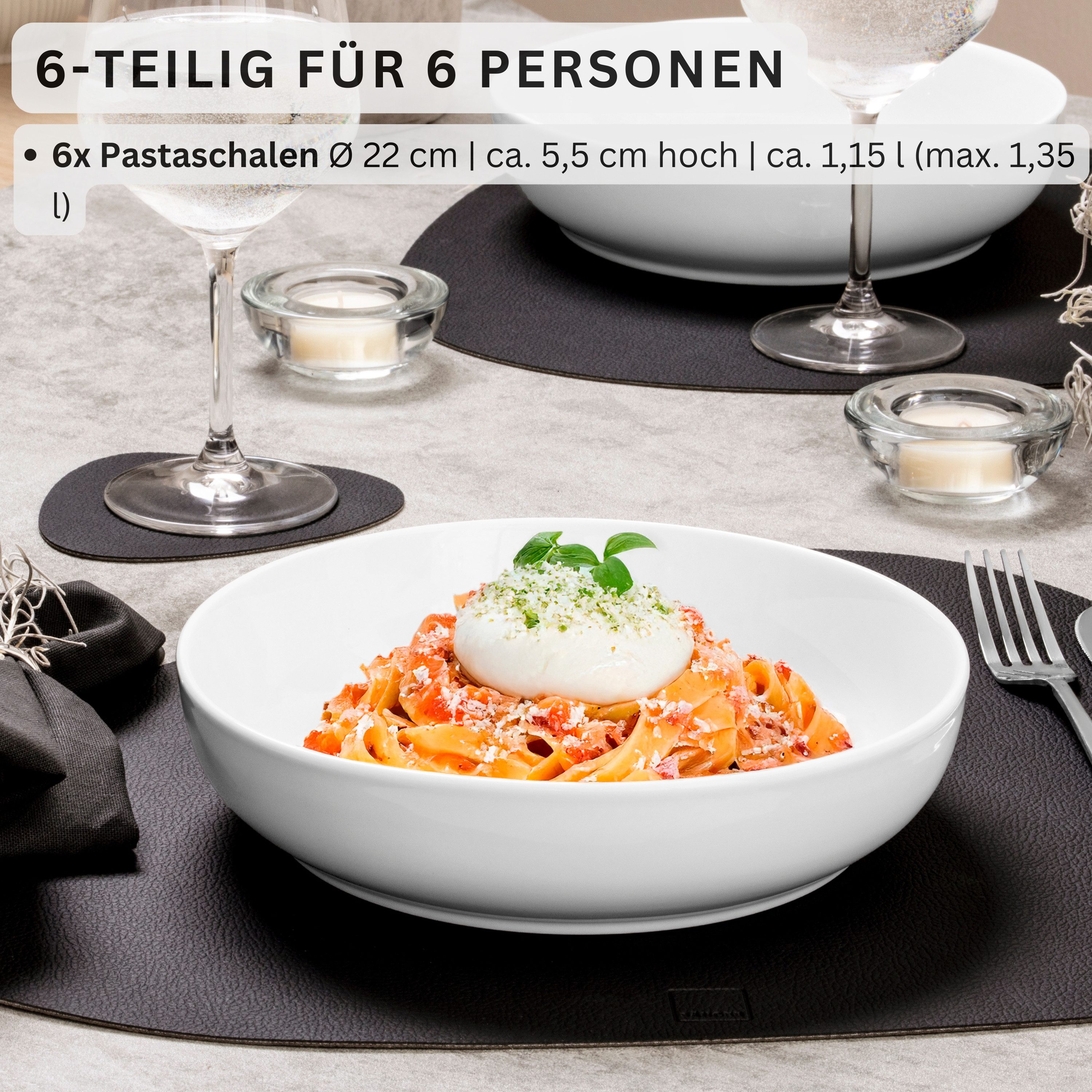 SÄNGER Teller Marlo, (6 St), Marlo, Weiß, Pastaschalen, Porzellan, PREMIUM COLLECTION