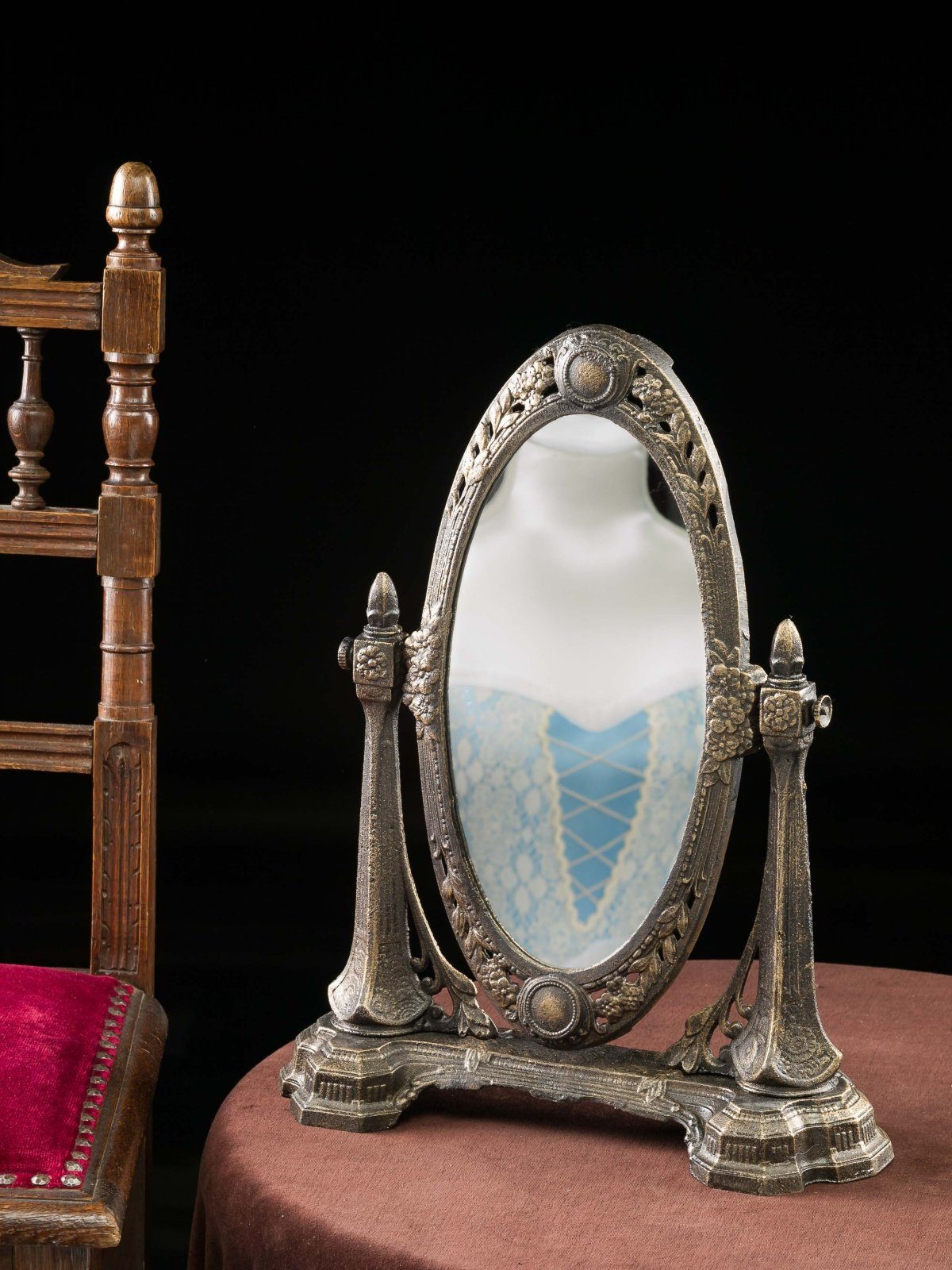 Aubaho Standspiegel Spiegel Schminkspiegel antik i Jugendstil Eisen Kosmetikspiegel mirror