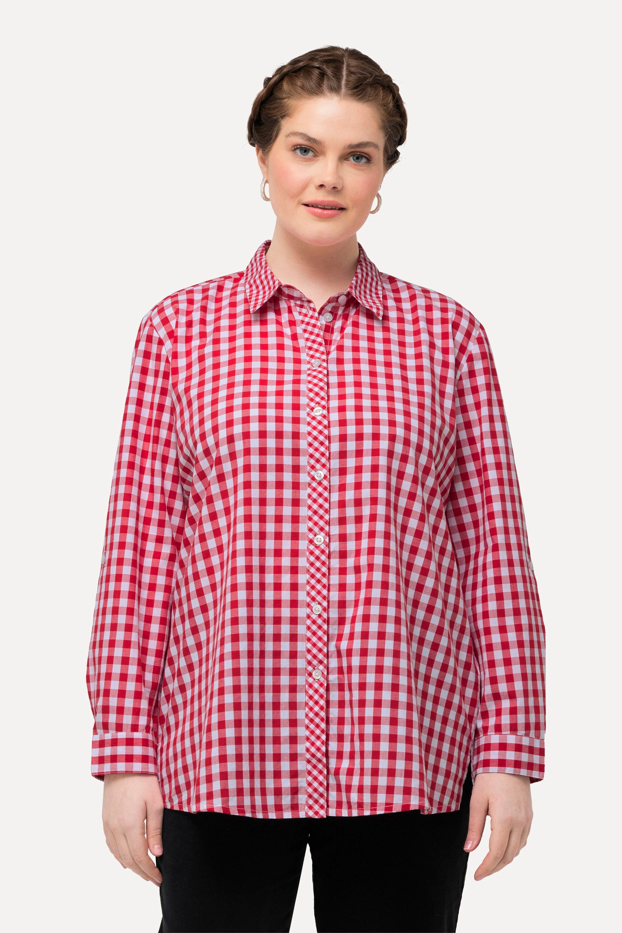 Ulla Popken Trachtenbluse Hemdbluse Karo Hemdkragen günstig online kaufen