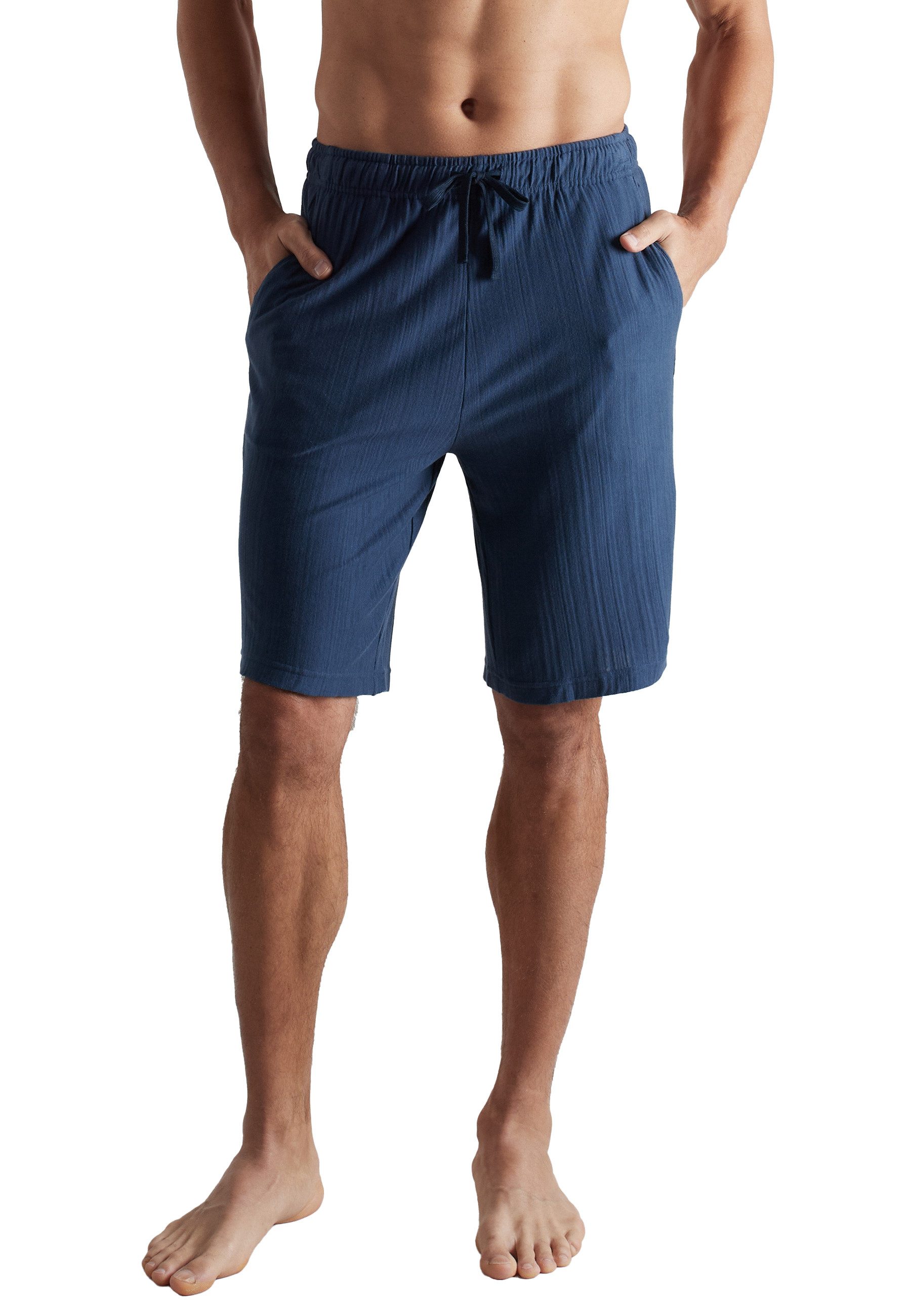 Schlafhose CECEBA Herren Bermuda blau längsgestreift
