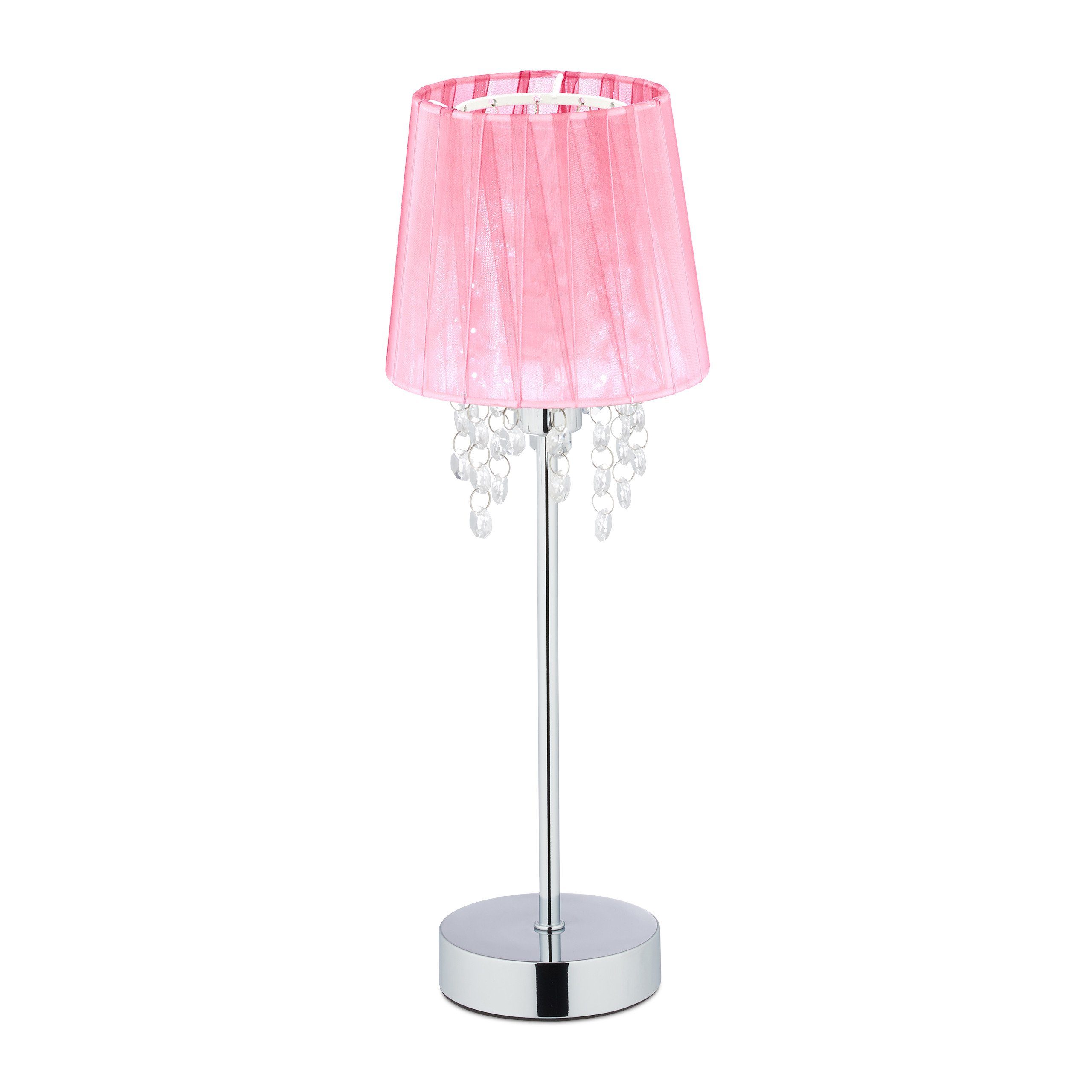 Kristall Tischlampe relaxdays mit Tischleuchte Organza-Schirm