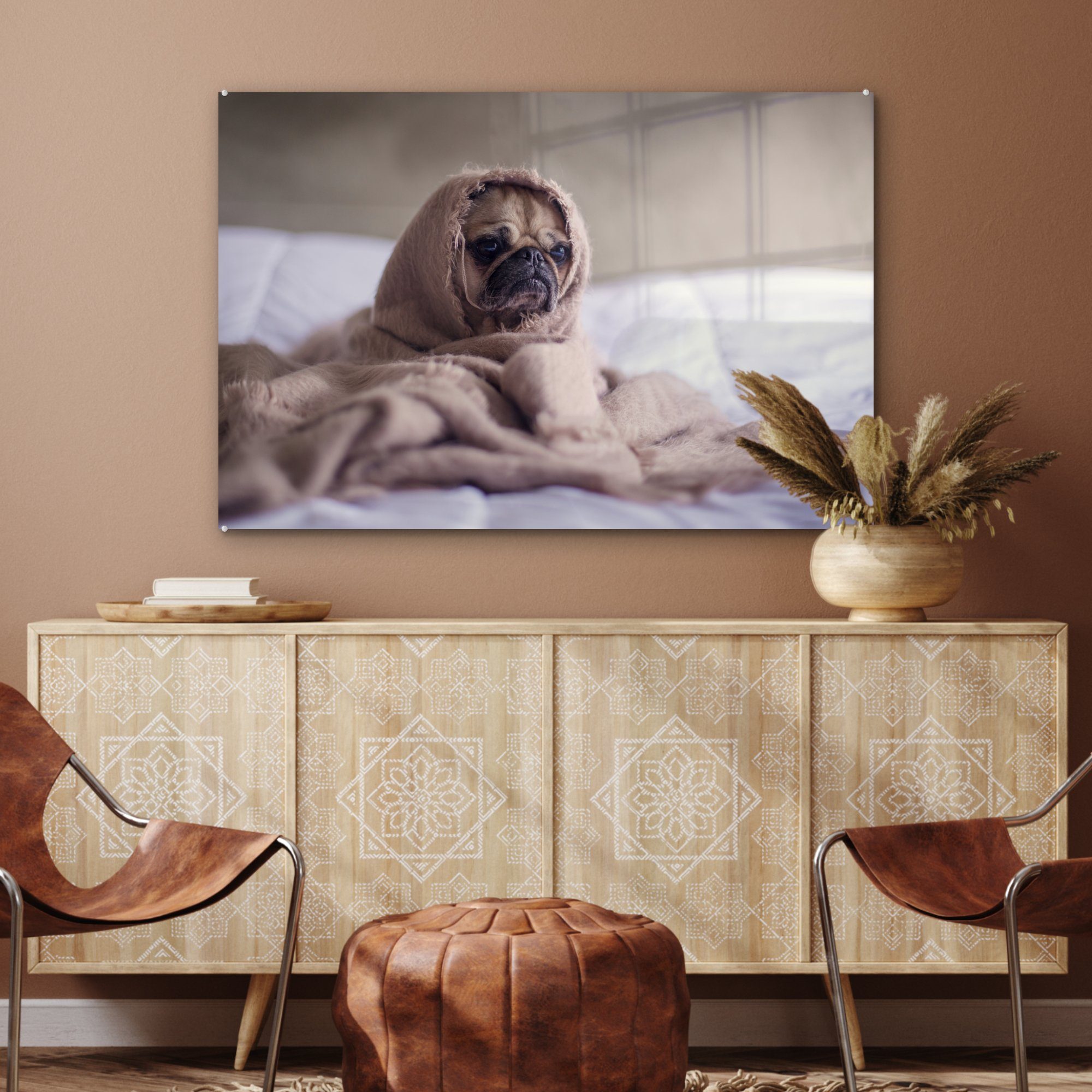- St), & - Schlafzimmer Bett, Acrylglasbild Decke MuchoWow (1 Acrylglasbilder Hund Wohnzimmer