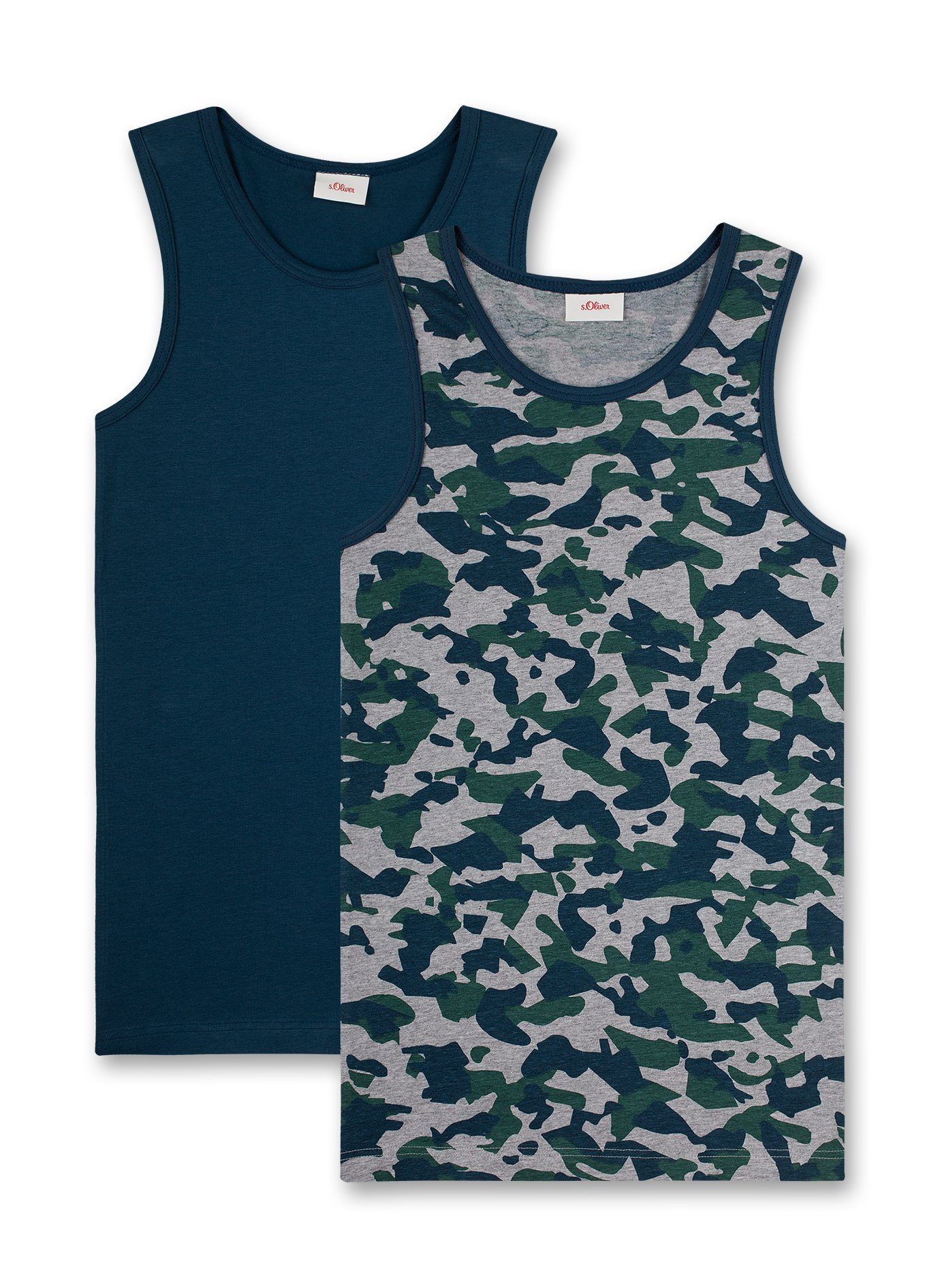 (Doppelpack, Jungen s.Oliver Unterhemd blau 2-St) Pack camouflage Hemd Unterhemd Junior grün 2er s.Oliver