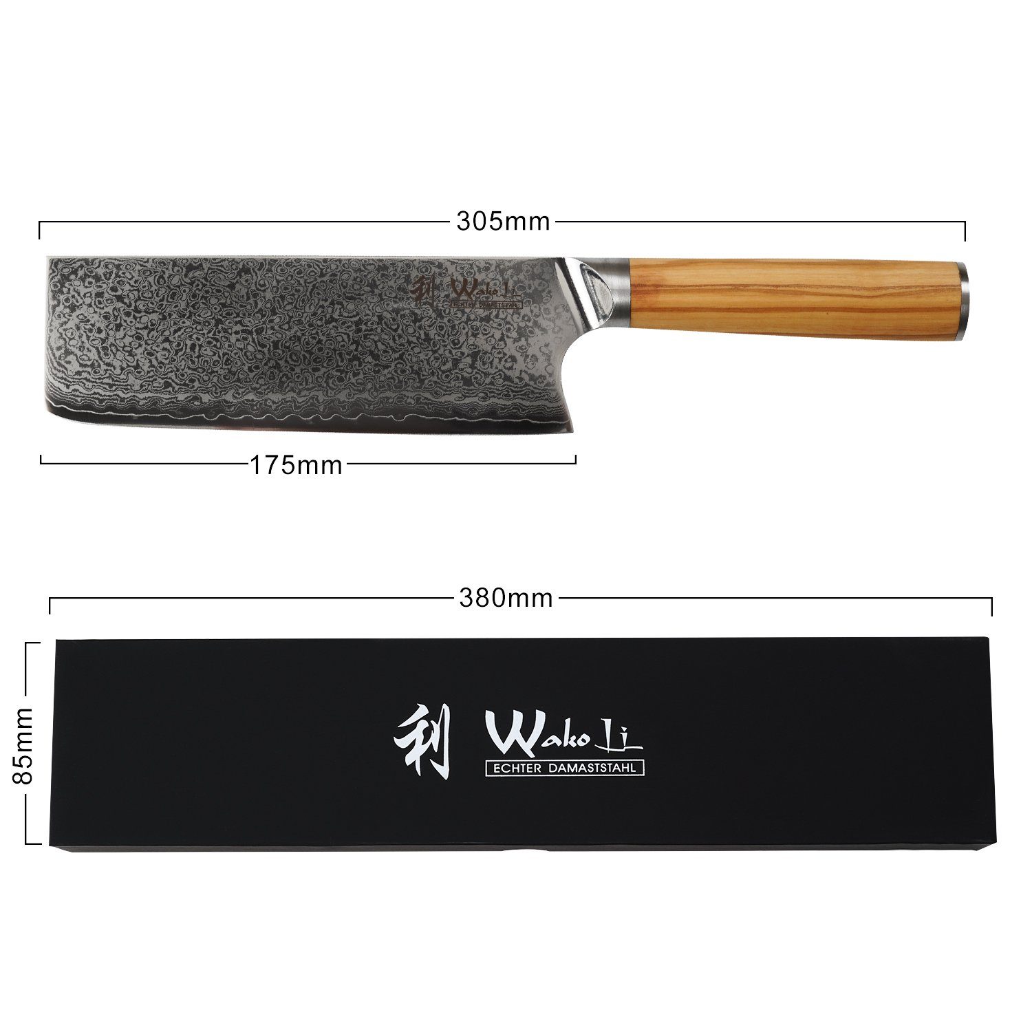 Wakoli Asiamesser Wakoli Oribu Nakiri 17,50 I cm Messer Lagen Klinge aus Damaststahl 67