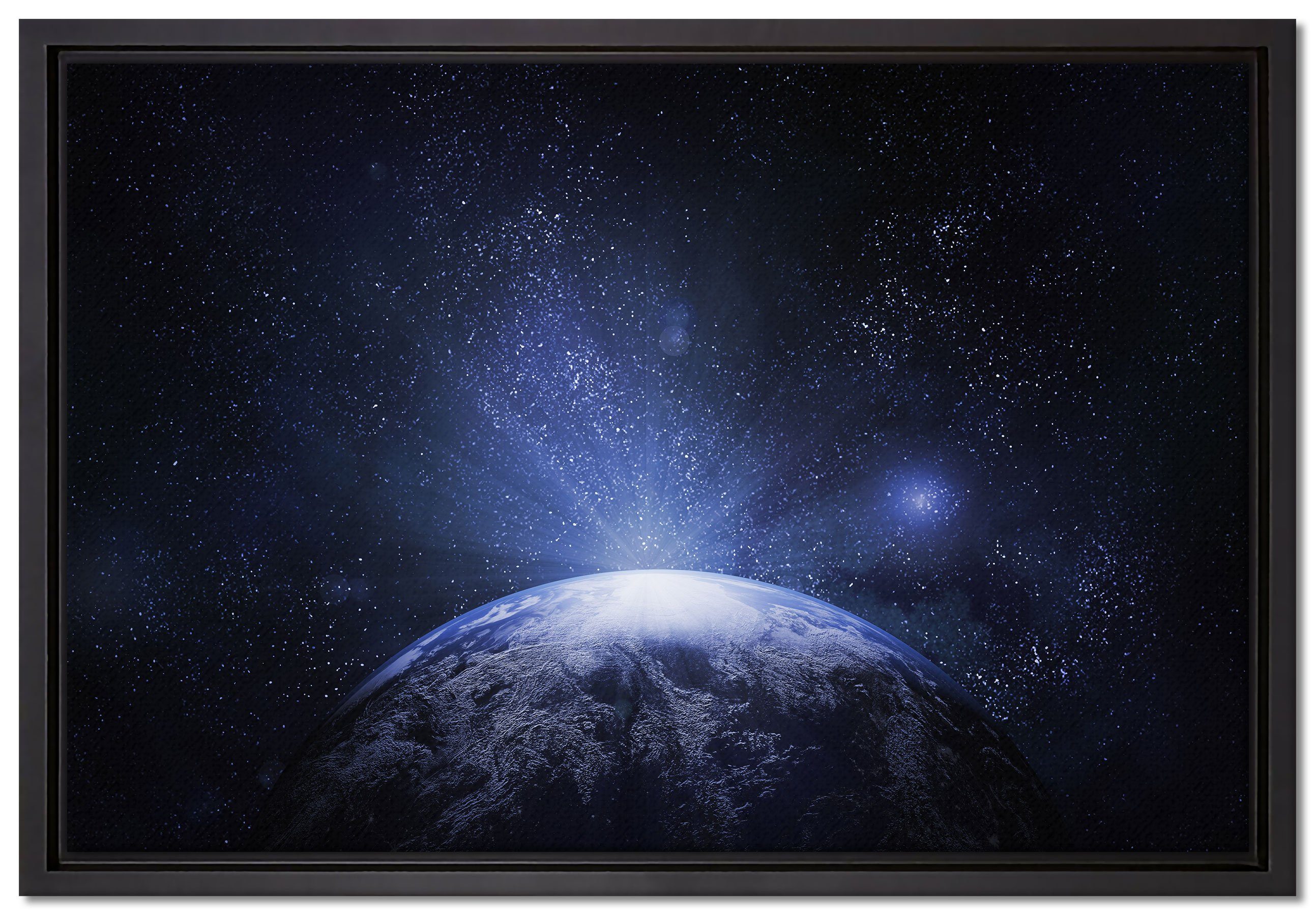 Pixxprint Leinwandbild Sicht vom Mond auf die Erde, Wanddekoration (1 St), Leinwandbild fertig bespannt, in einem Schattenfugen-Bilderrahmen gefasst, inkl. Zackenaufhänger