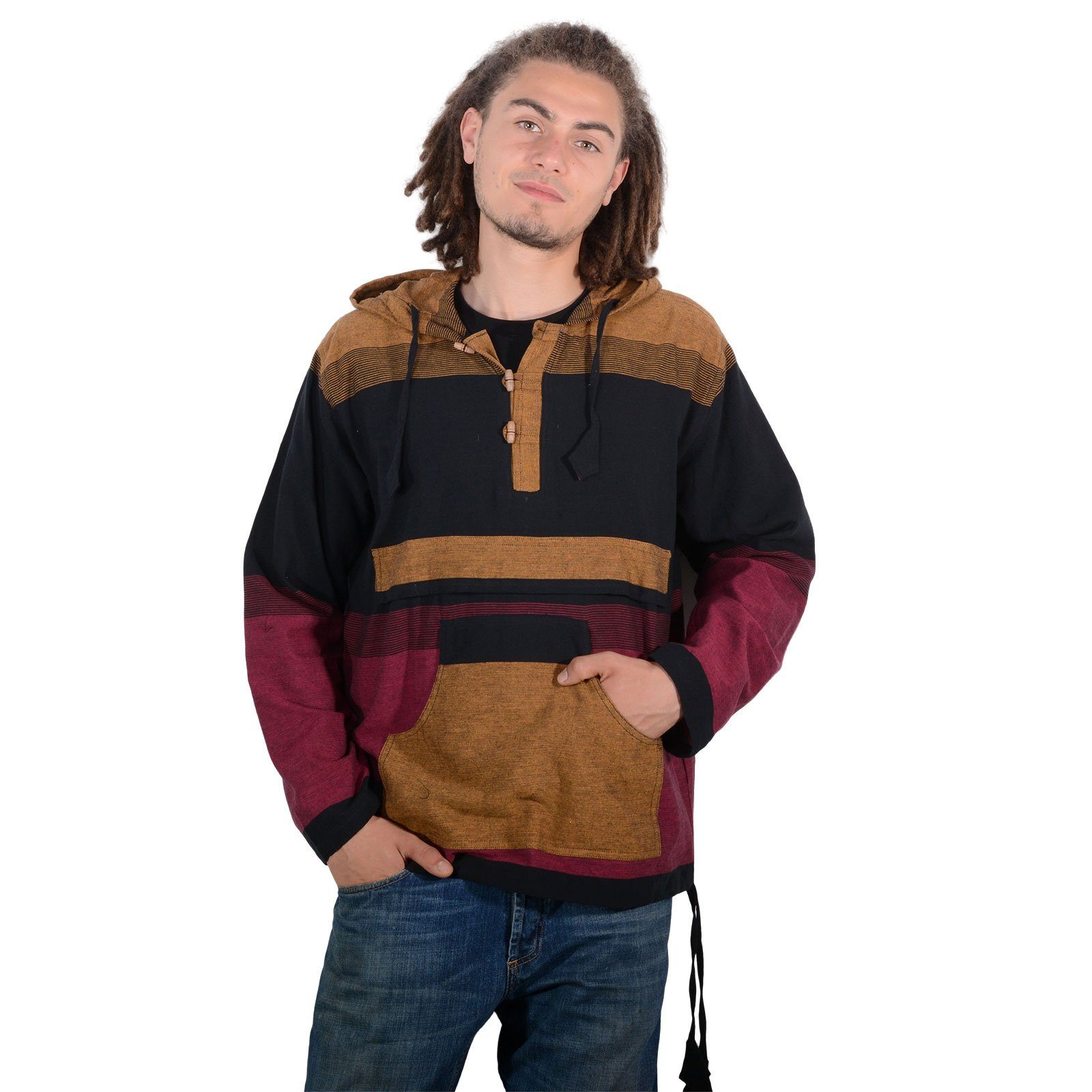 Hoodie KUNST&MAGIE Herren bunt Hoodie Fischerhemd Kapuze Kängurutasche