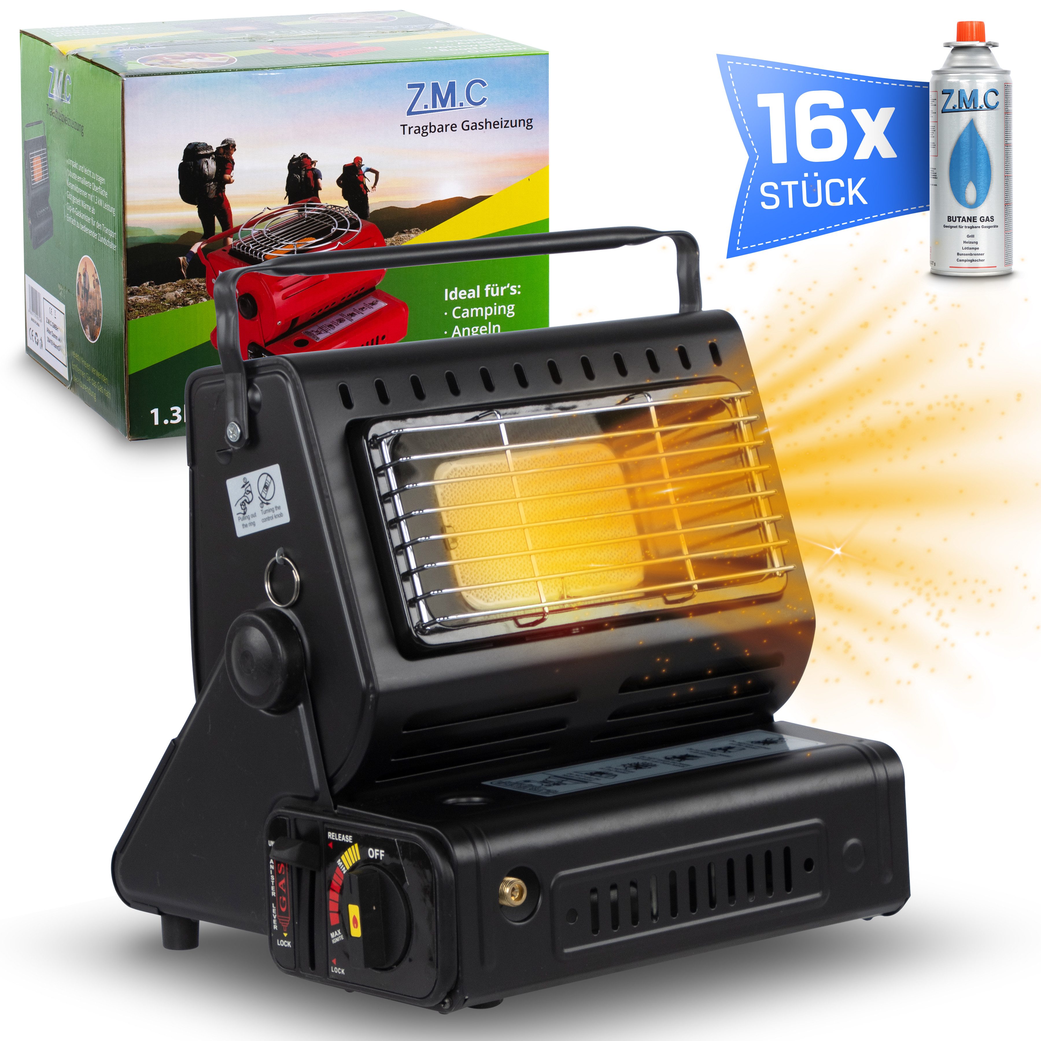 ZMC Heizstrahler 2-in-1 tragbare Gasheizung & Campingkocher 1,3 kW mit Gask günstig online kaufen
