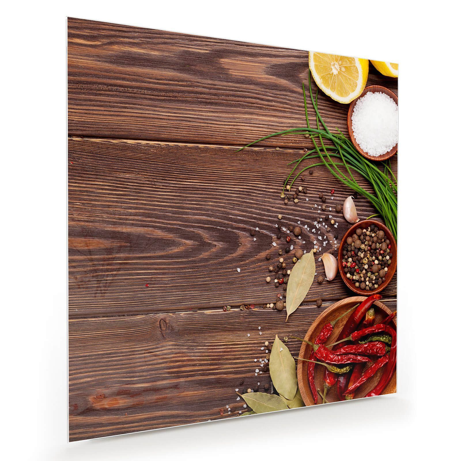 ᐅ Primedeco Glasbild Wandbild Quadratisch Kräuter und Chilischoten mit ...