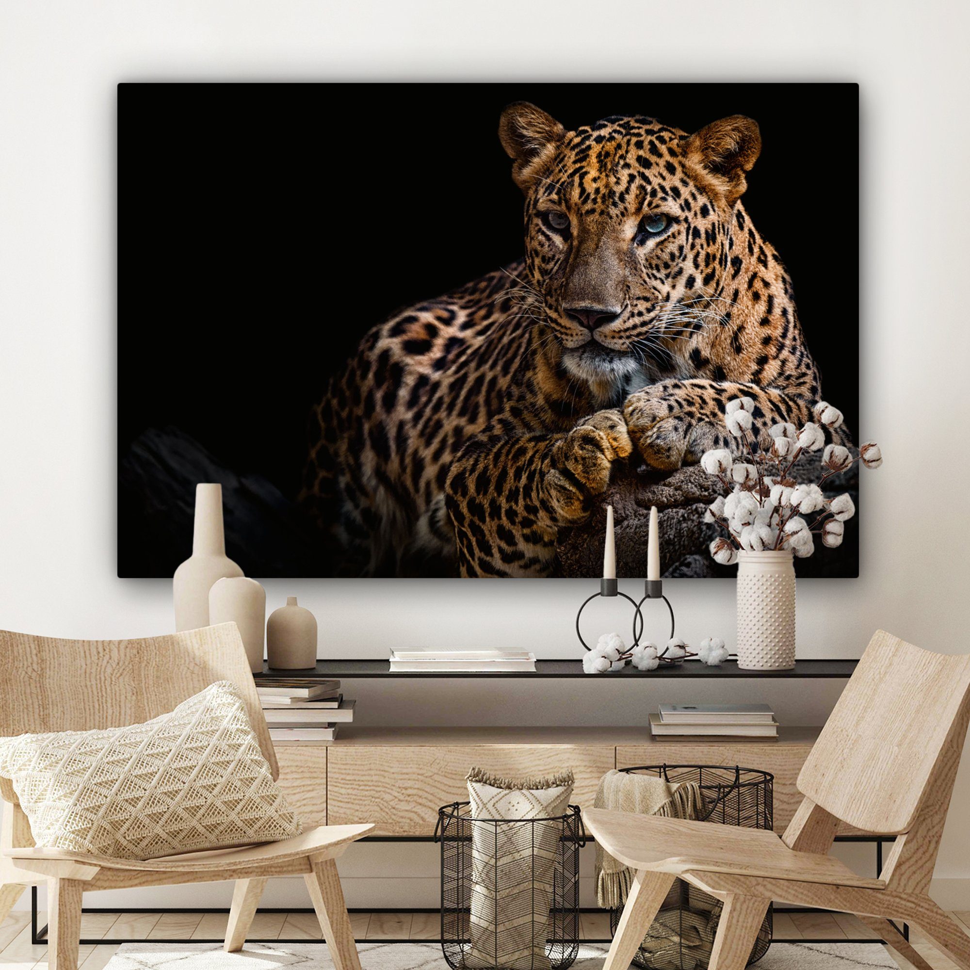 Gemälde, Schwarz Leinwandbild - Wohnbereiche, - - großes, Porträt XXL, für Panther Wildtiere - (1 120x80 Tiere, alle Wandbild cm St), OneMillionCanvasses®
