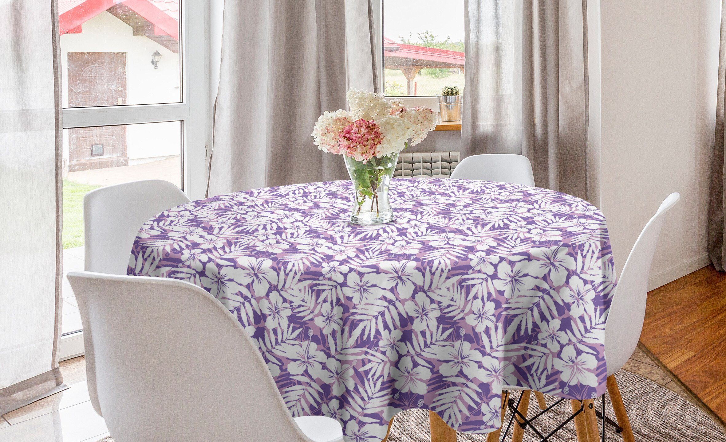Abakuhaus Tischdecke Kreis Tischdecke Abdeckung für Esszimmer Küche Dekoration, Lila Hawaiian Hibiscus Pattern