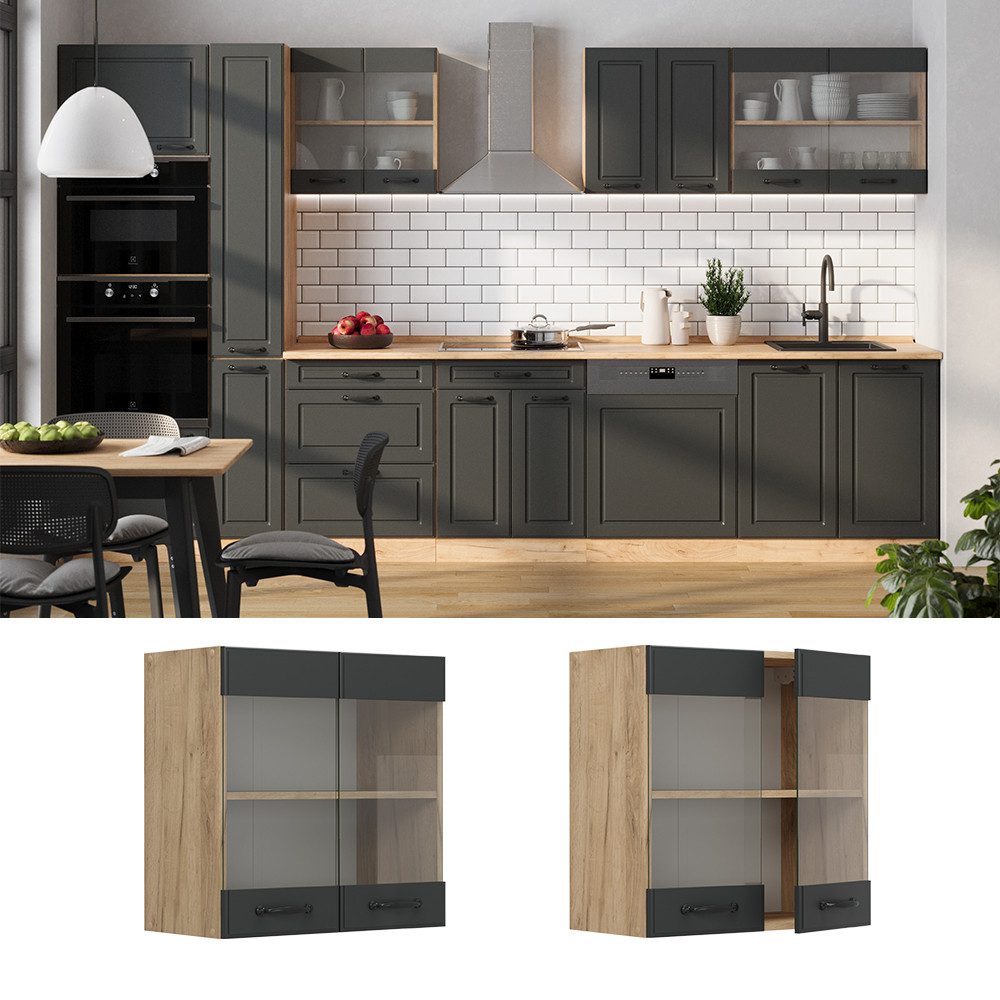 Vicco Glashängeschrank R-Line, Anthrazit Landhaus/Goldkraft Eiche, günstig online kaufen