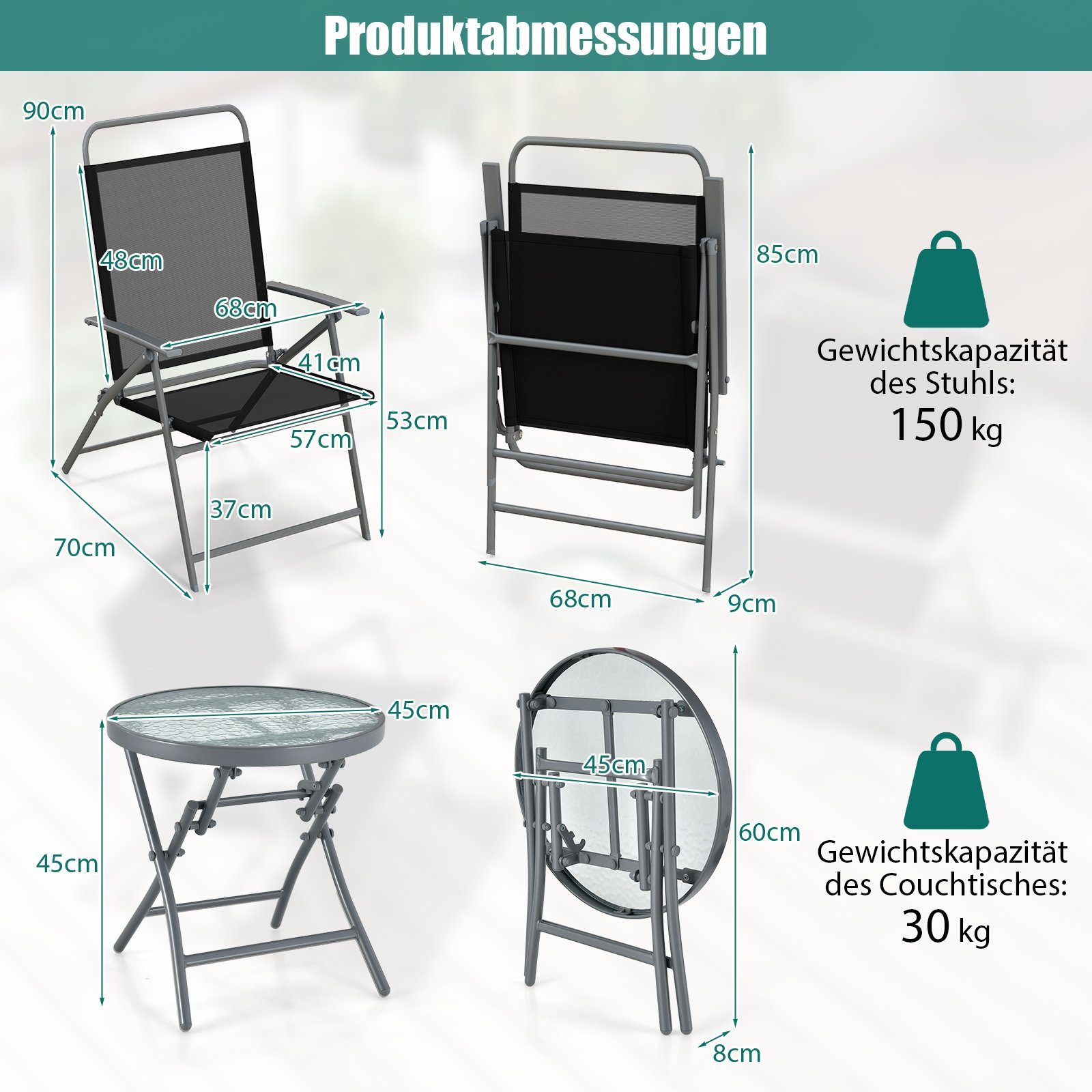 COSTWAY Balkonset 3-teilig, mit Bistrotisch und günstig online kaufen
