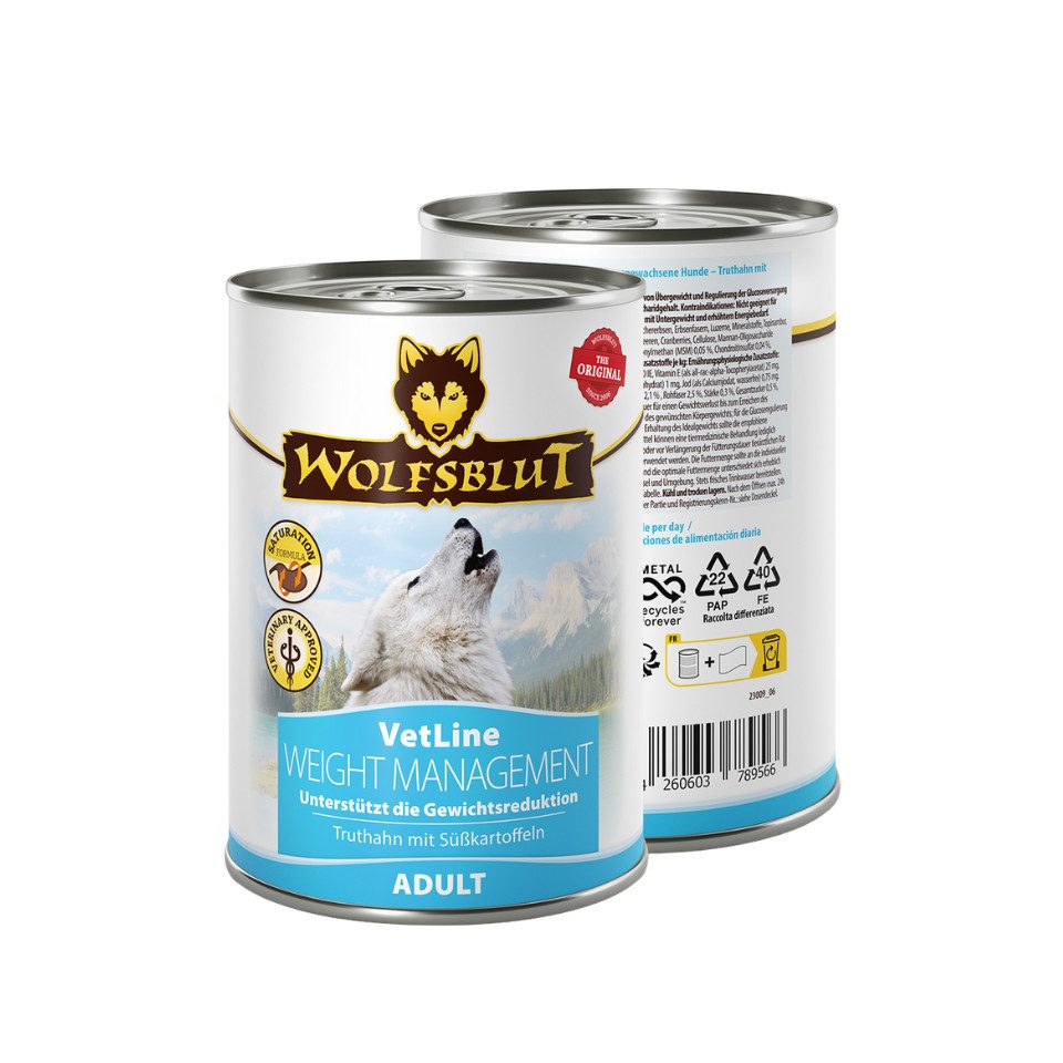 Wolfsblut Vetline Weight Management - Nassfutter bei Übergewicht oder Diabetes 6x395g, Nassfutter für: Hunde