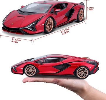 Bburago Modellauto Lamborghini Sian FKP 37 (metallic rot), Maßstab 1:18, Originalgetreue Innenausstattung