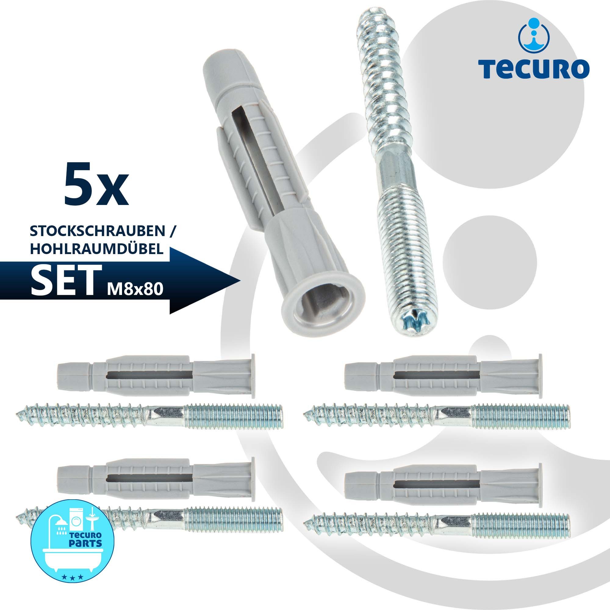 tecuro Stockschraube Stockschraube M8 / M10 - Stahl verzinkt, mit Universal Hohlraumdübel