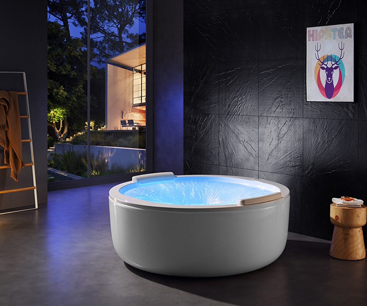 Duwilux Whirlpool-Badewanne Freistehender Whirlpool 161x161 Queensland Badewanne VOLLAUSSTATTUNG, (1-tlg), Farblichttherapie