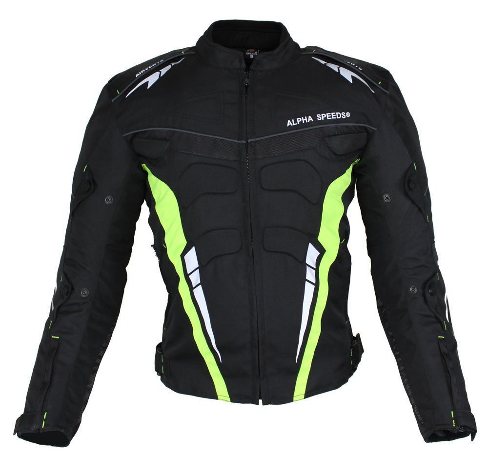 Alpha Speeds Motorradjacke Herren Biker Textil Jacke Wasserdicht Sport Touring Jacke Protektoren (Trennbare Innenjacke: All Season) Belüftungssysteme, SPORT Fluoreszent Grün