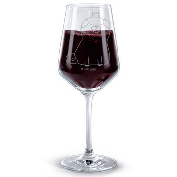 Mr. & Mrs. Panda Rotweinglas Mops Krone - Transparent - Geschenk, Hund, Hochwertige Weinaccessoire, Premium Glas, Feine Lasergravur