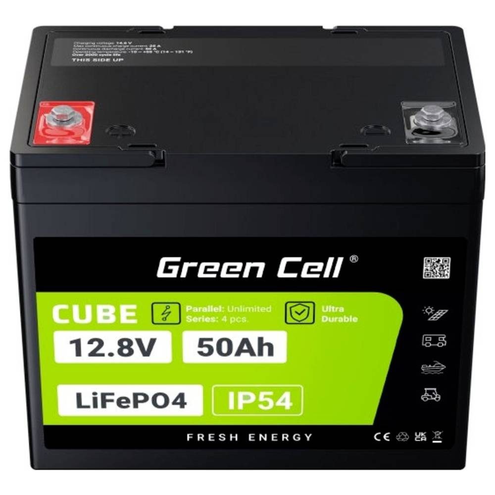 Green Cell Akku 50Ah 12.8V 640Wh Lithium-Eisen-Phosphat Batterie GC-LFPGC12V50AH Akku, Schraubkontakt