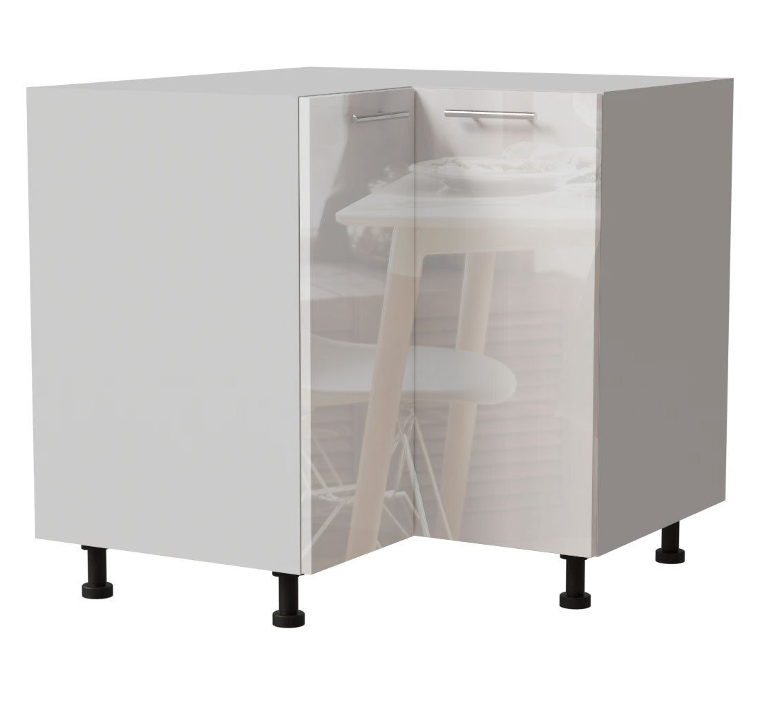Feldmann-Wohnen Eckschrank Essen (D12/90, 2 Türen, 1-St., moderne Optik, Acrylfronten mit Glaseffekt) 90x90x82cm weiß - weiß Hochglanz (ES-D12/90)