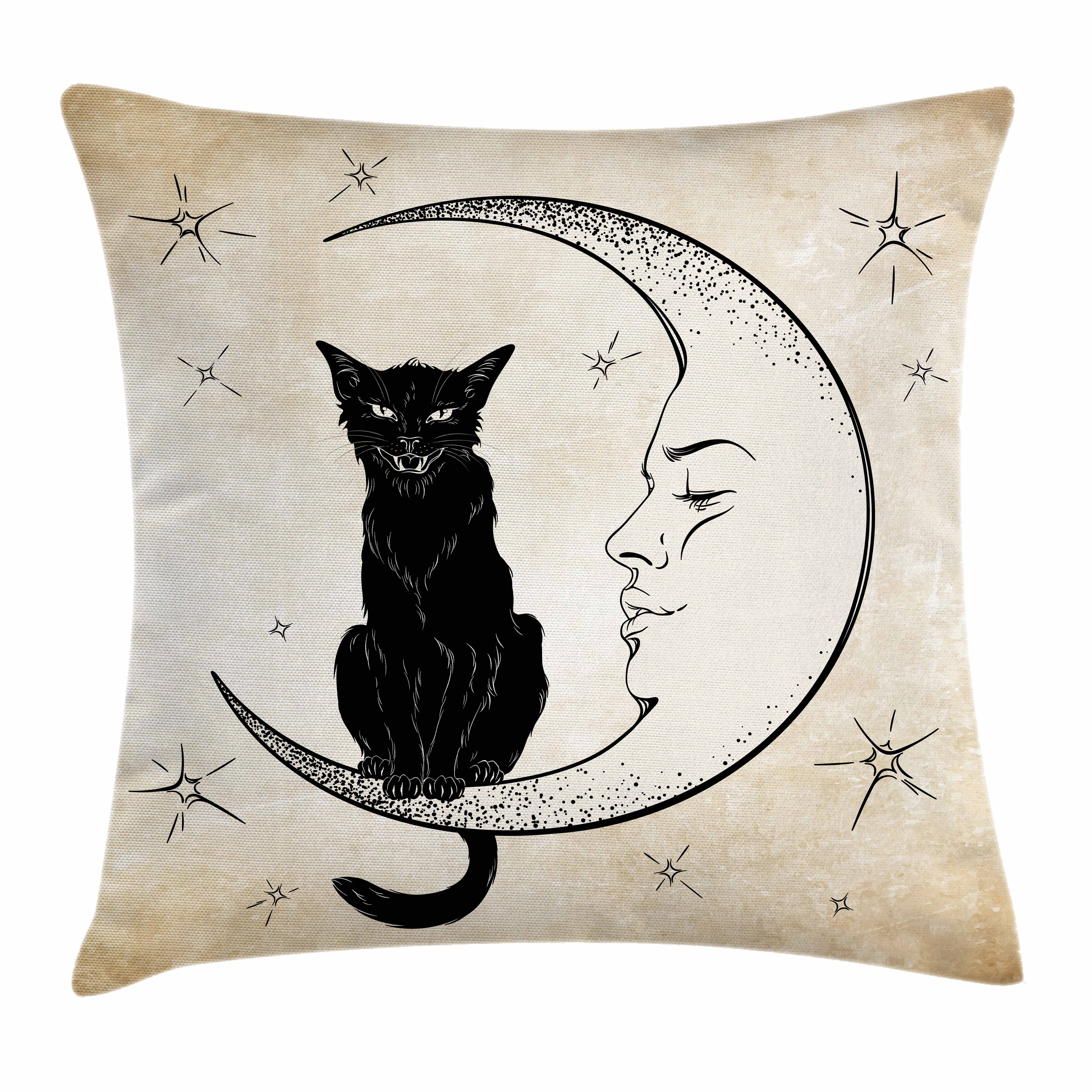Kissenbezüge Waschbar Cat Black Mond Klaren Druck, mit Beidseitiger auf Abakuhaus (1 Siting mit Mond Stück), Farben Farbfesten Kissenhülle Reißverschluss