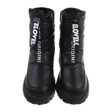 Ital-Design Damen Snowboots Outdoor Stiefelette Blockabsatz Plateaustiefeletten in Schwarz